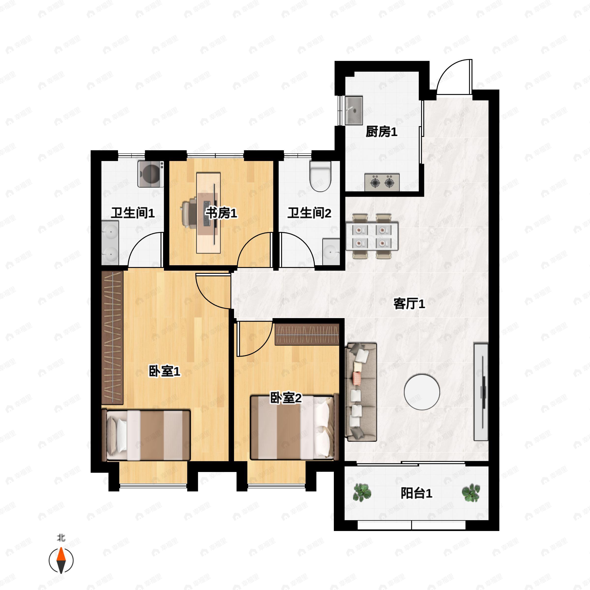 3室2厅2卫建面115平户型图
