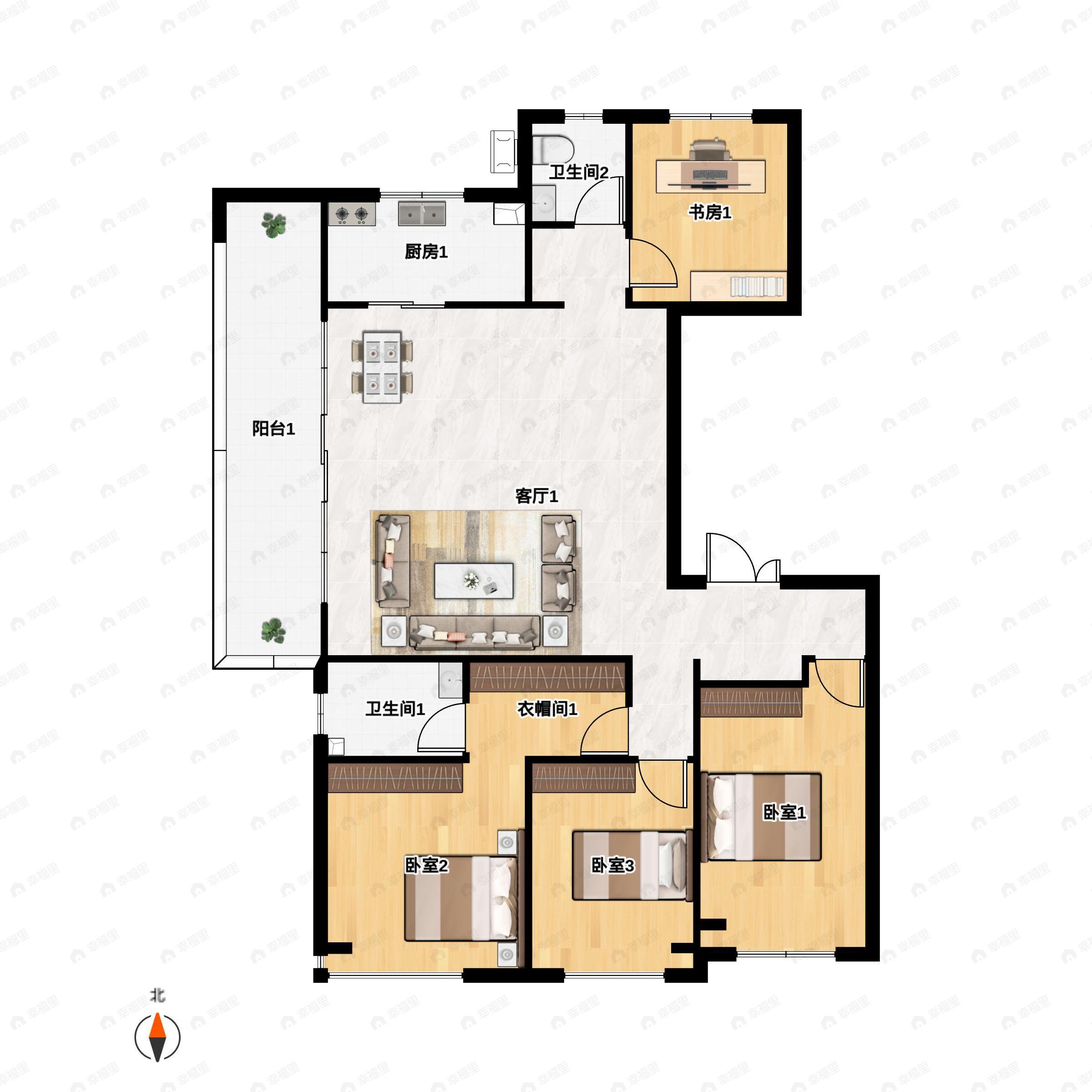 4室2厅2卫建面157平南户型图