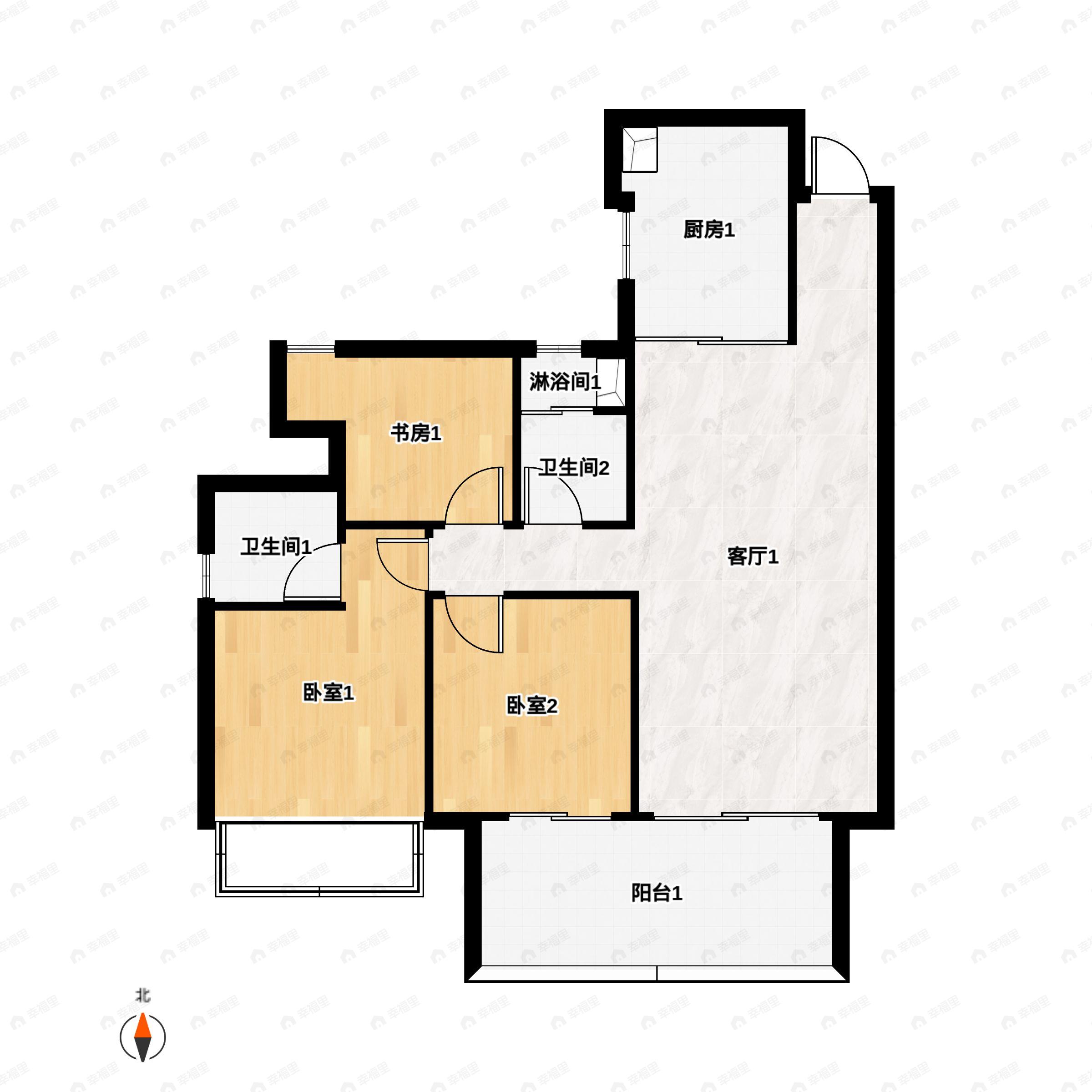 3室2厅2卫建面104平南户型图