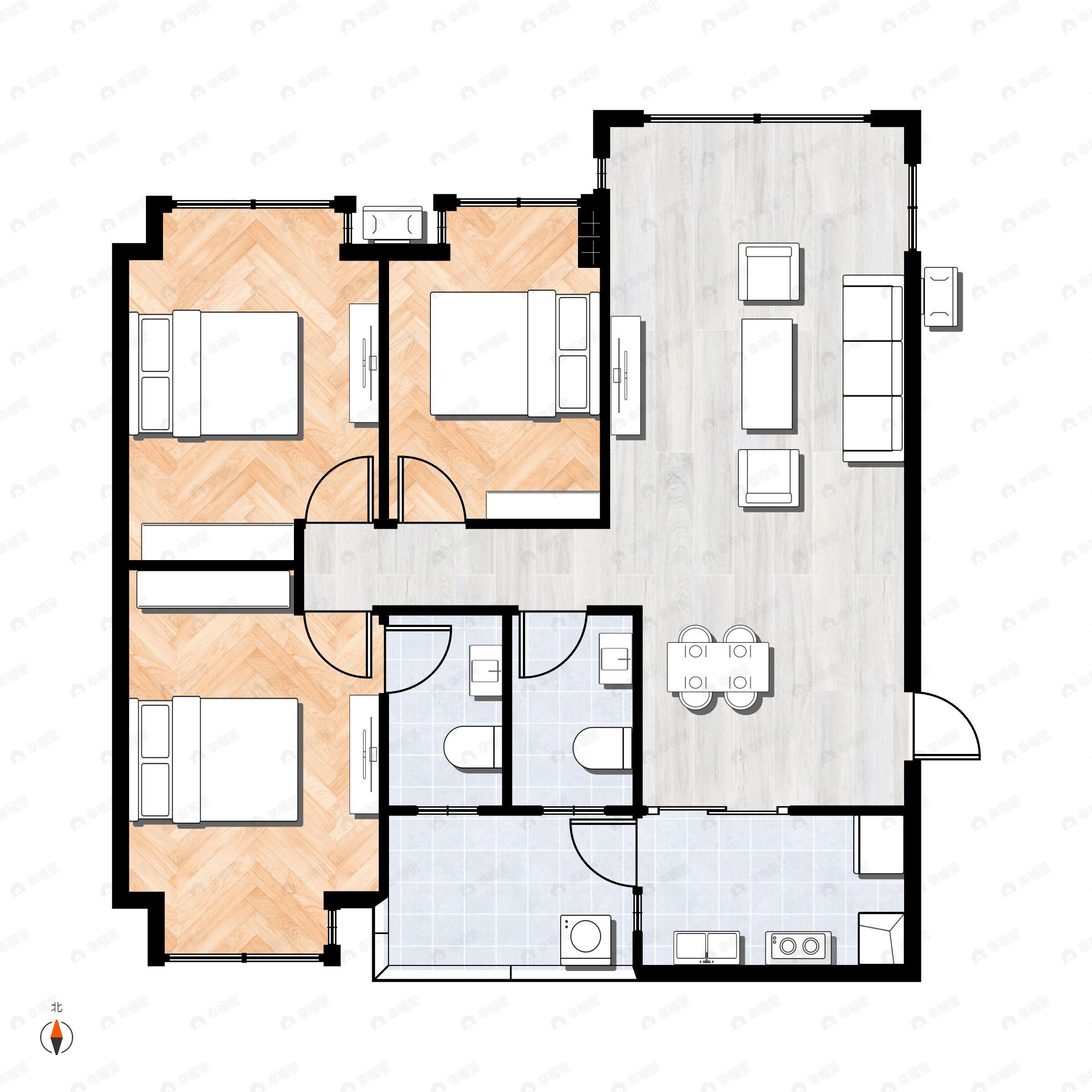 3室2厅2卫建面117平北|东|西|南|东南|西南|东北|西北户型图
