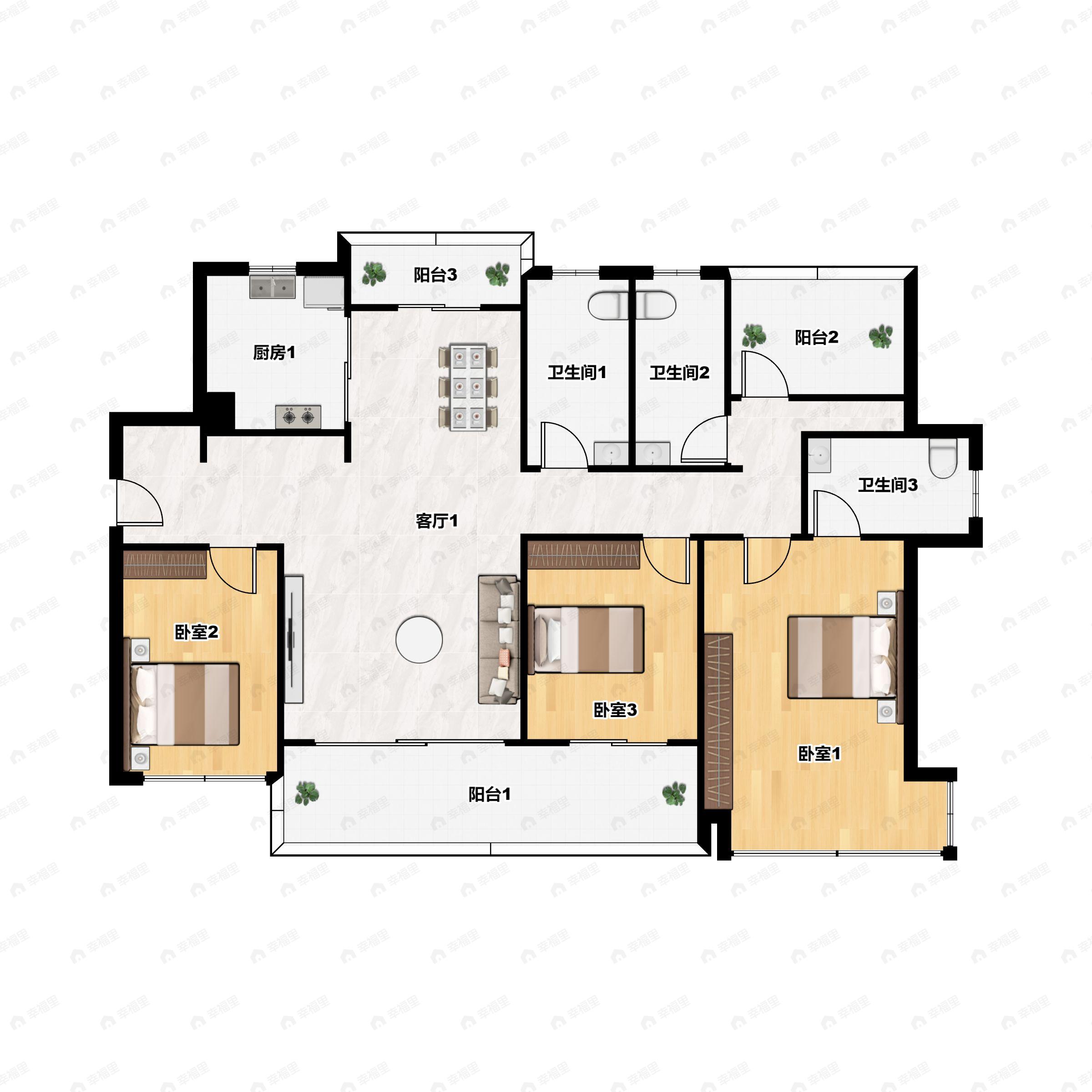 4室2厅3卫建面142平户型图