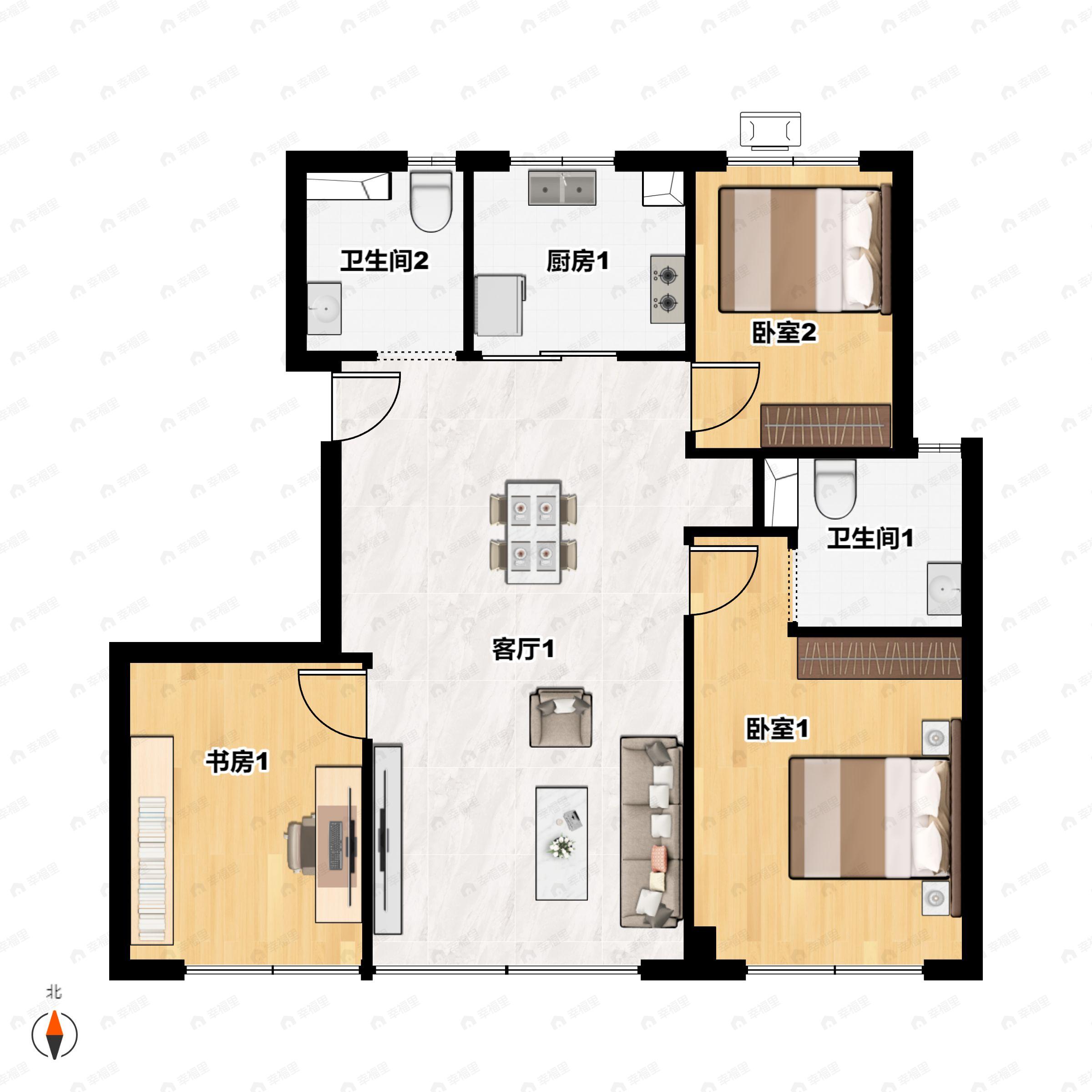 3室2厅2卫建面105平户型图