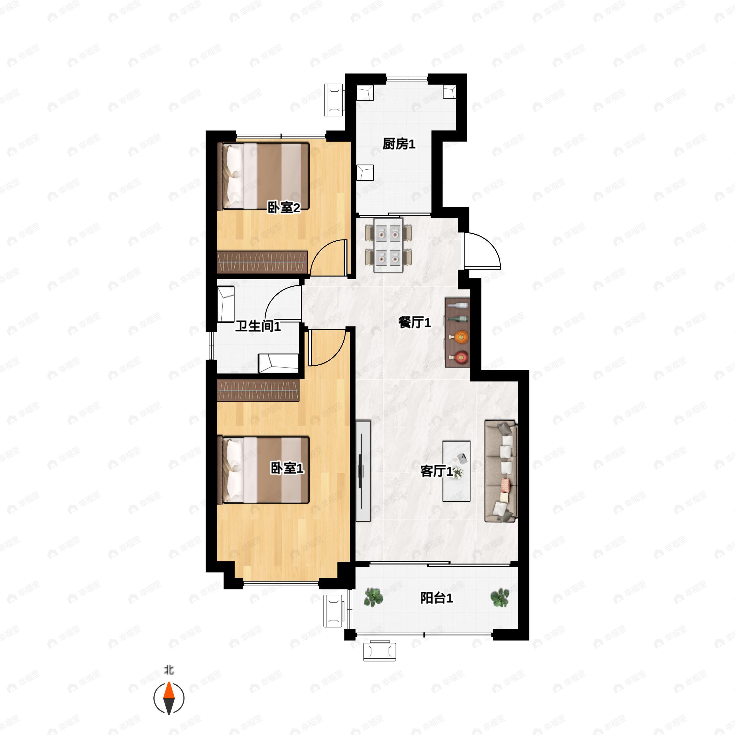 2室2厅1卫建面88平户型图