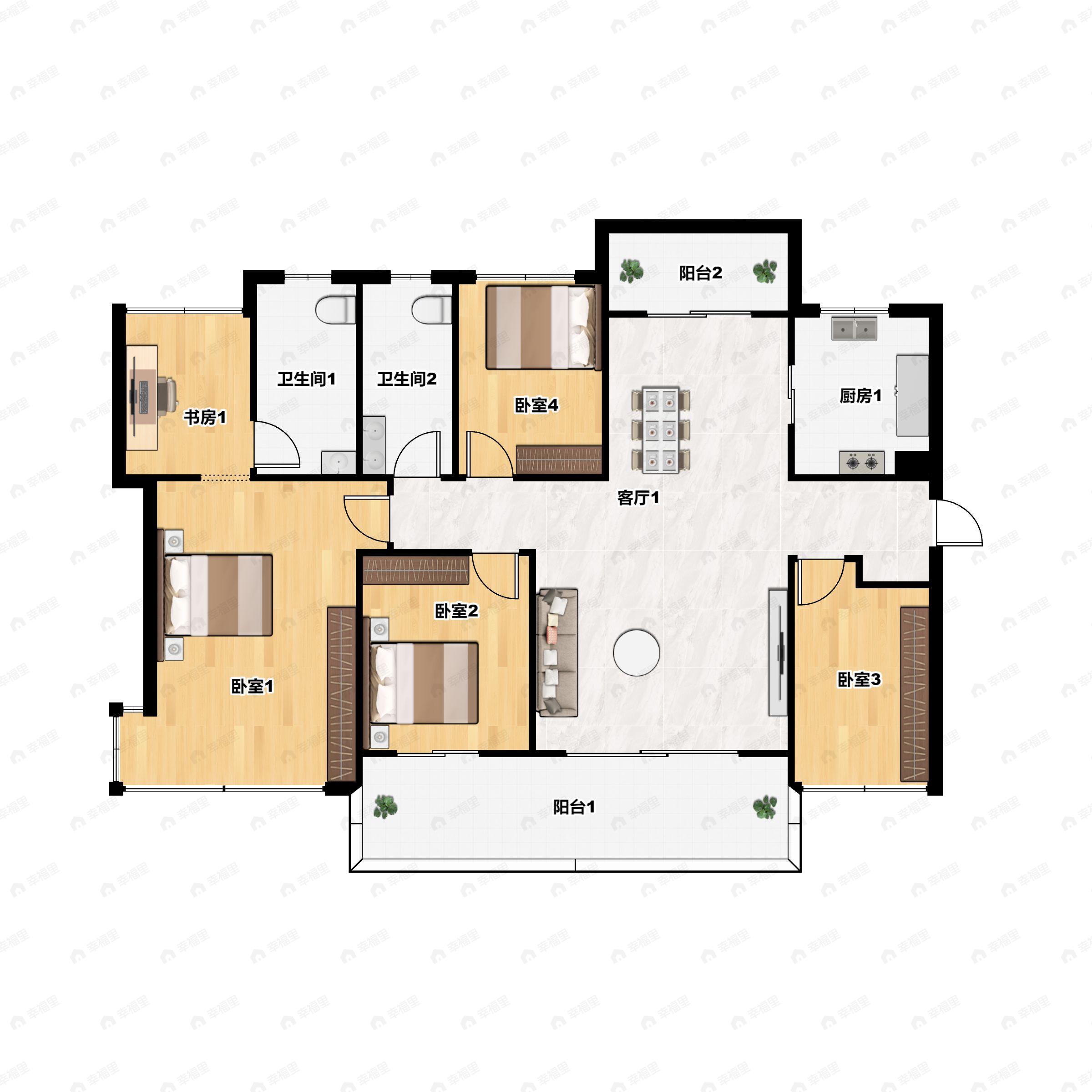 5室2厅2卫建面143平南户型图