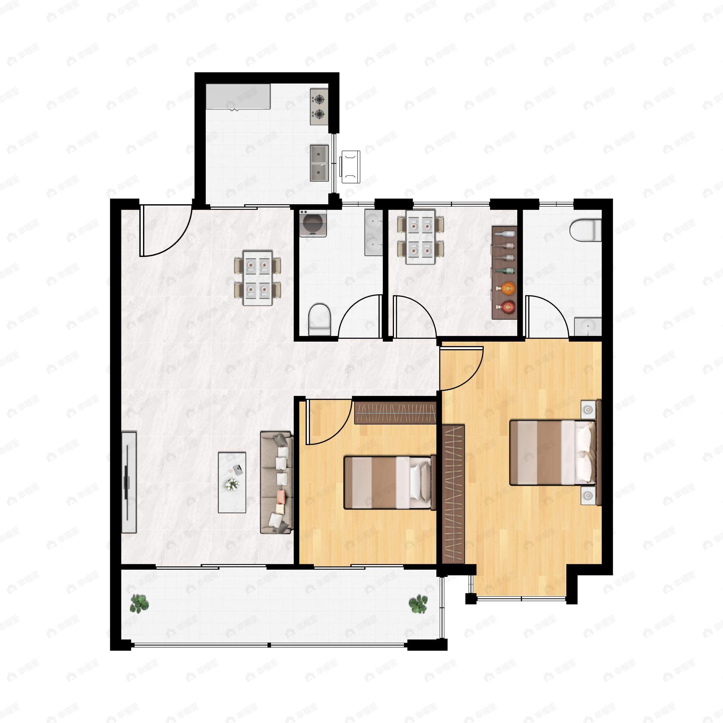 3室2厅2卫建面104平户型图