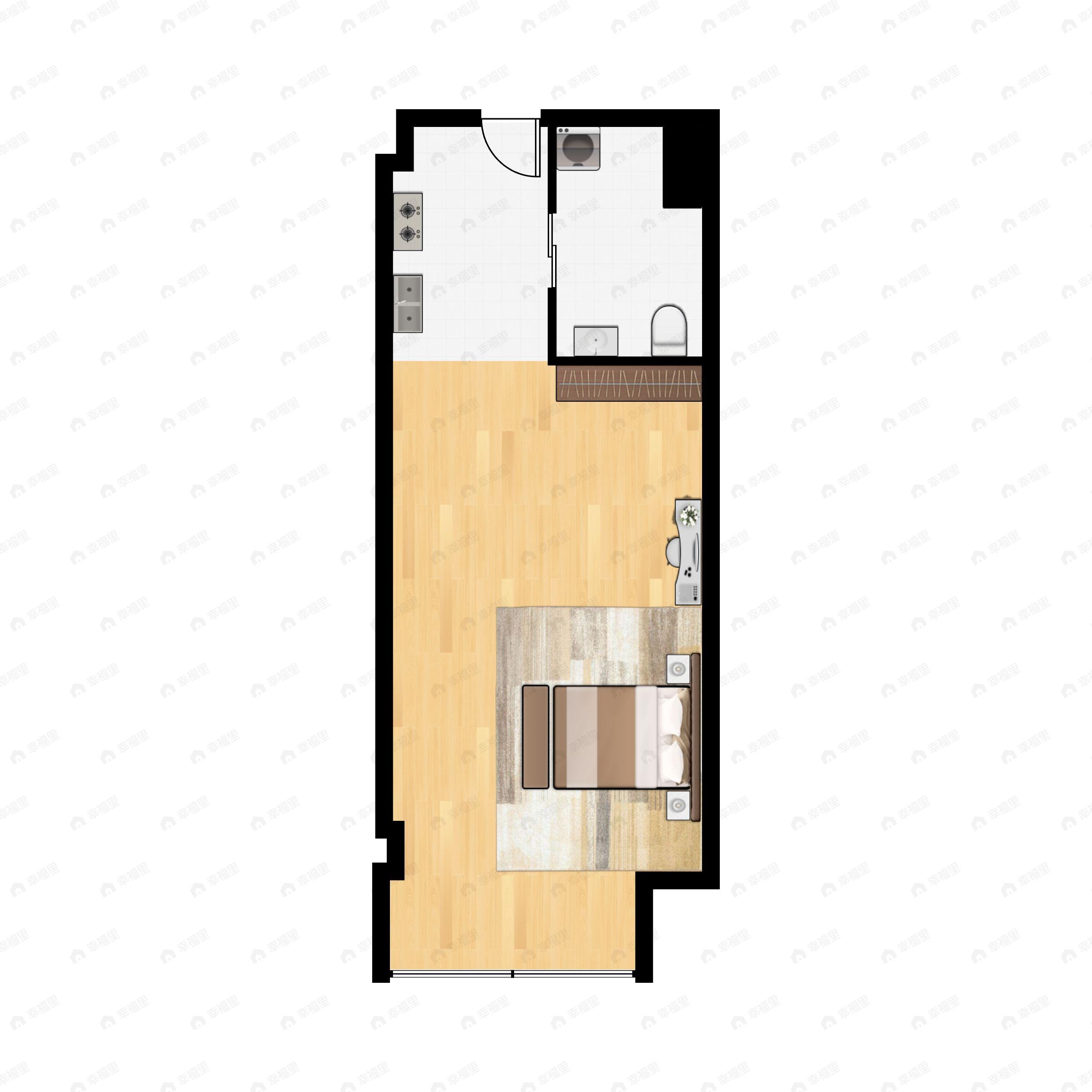 1室1厅1卫建面45m²西户型图