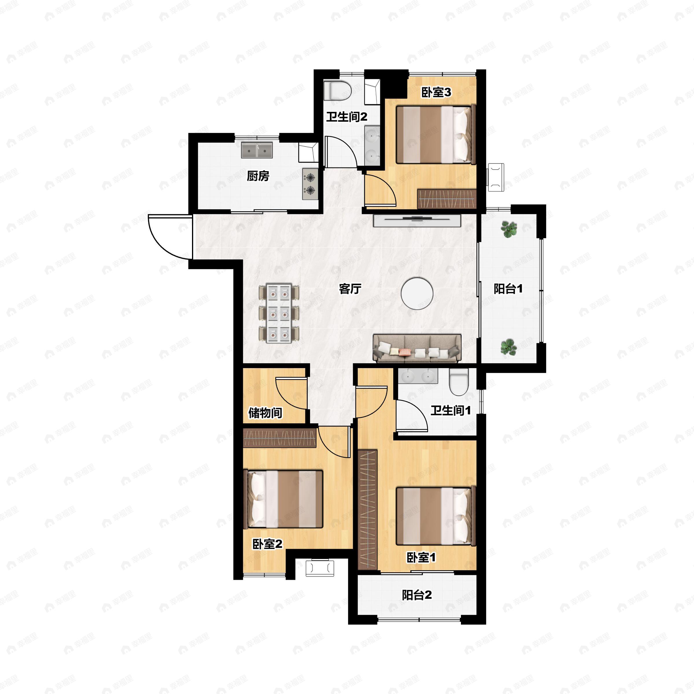 3室2厅2卫建面125平户型图