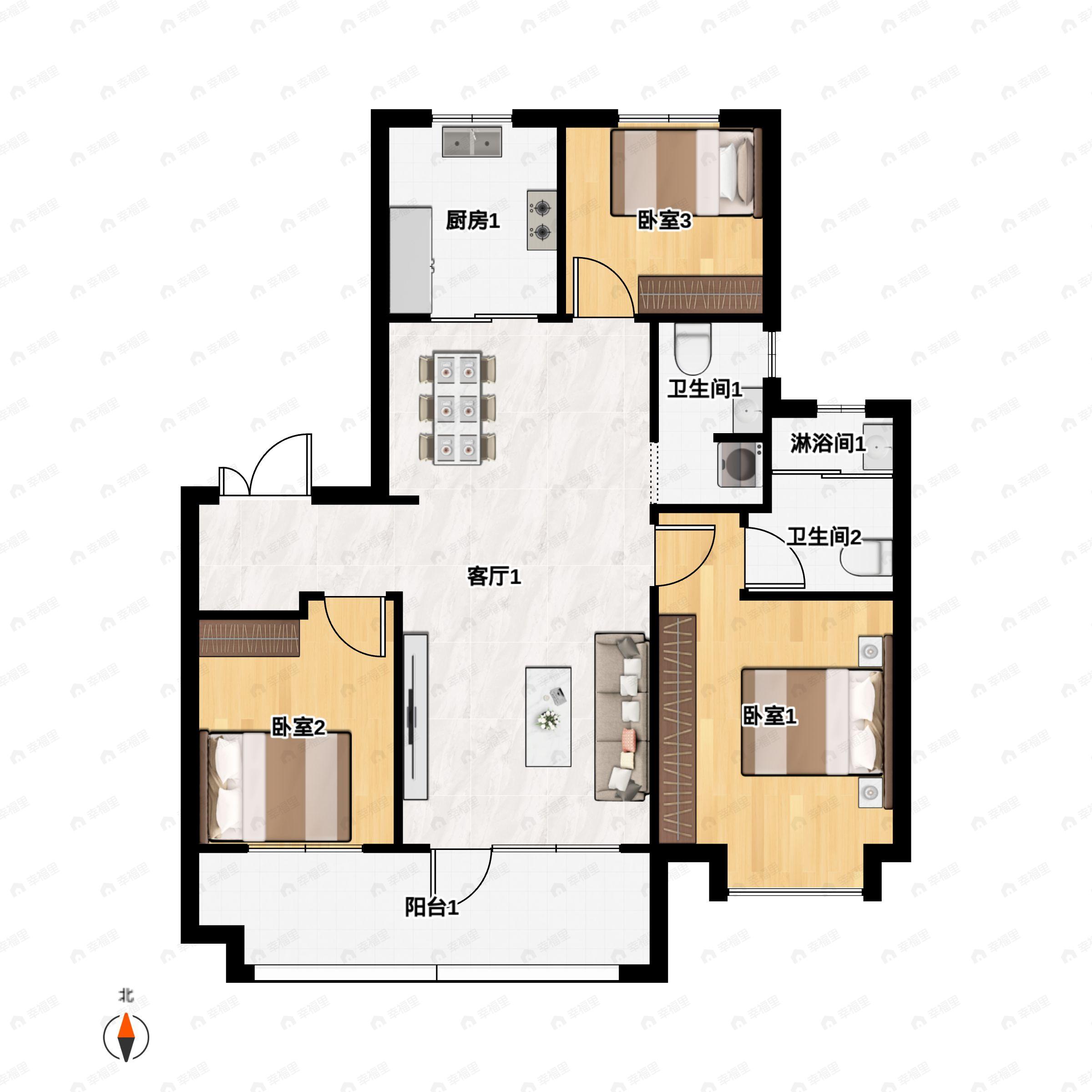 3室2厅2卫建面115平户型图