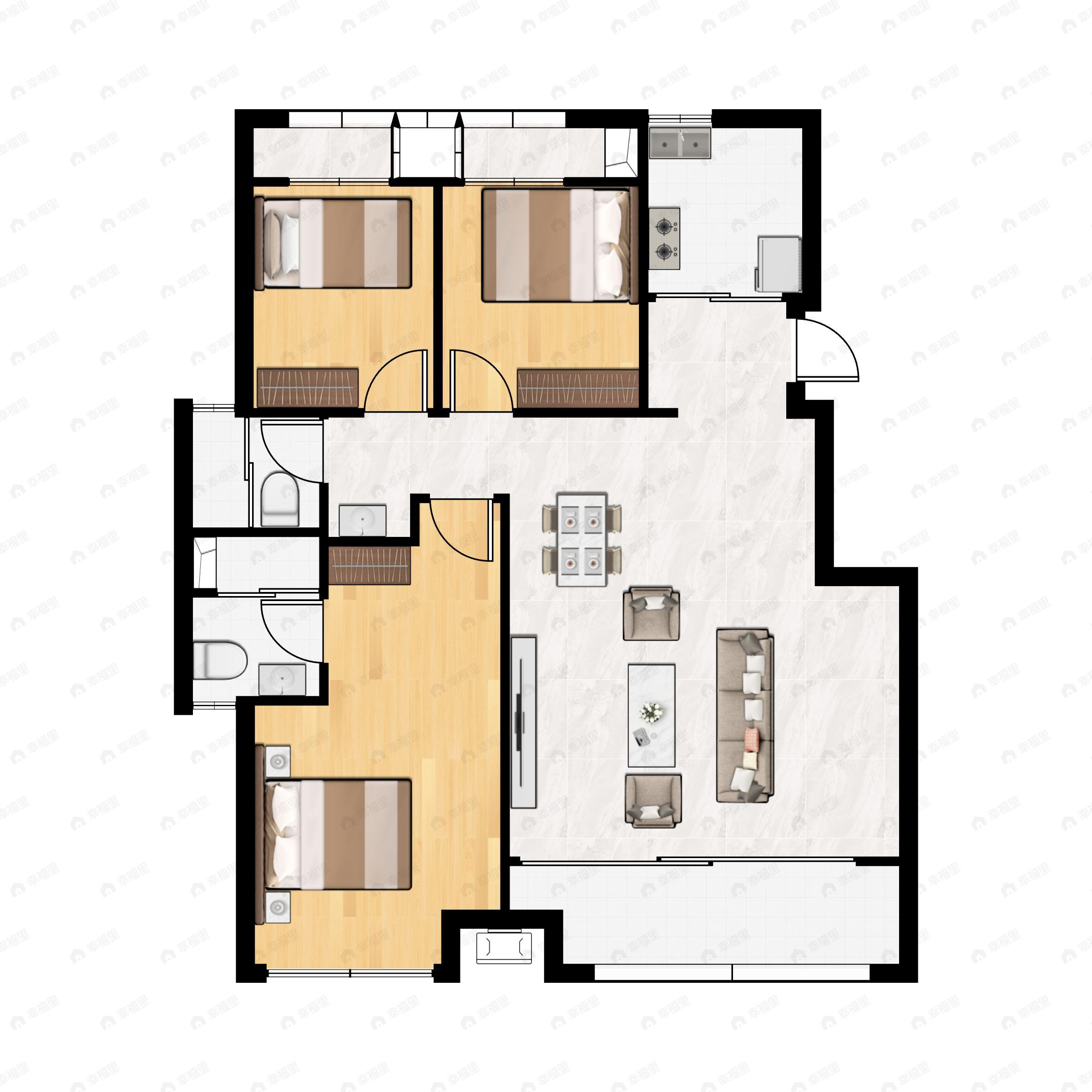 3室2厅2卫建面119平户型图