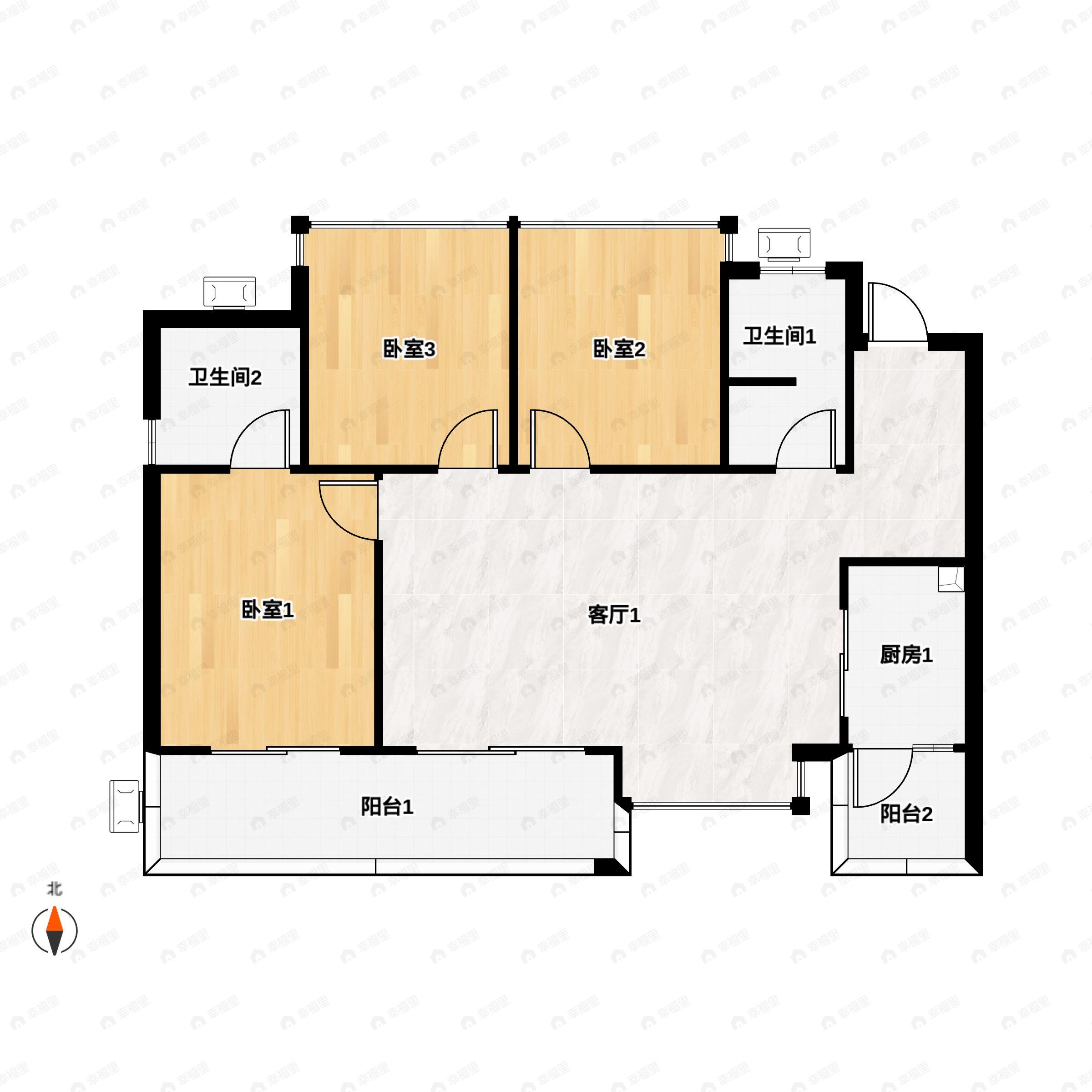 3室2厅2卫建面105平户型图