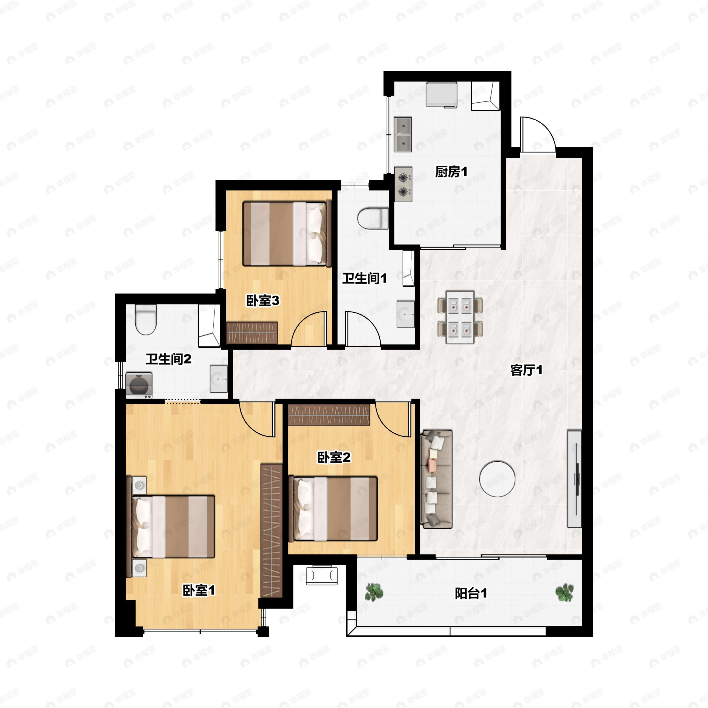 3室2厅2卫建面113平户型图