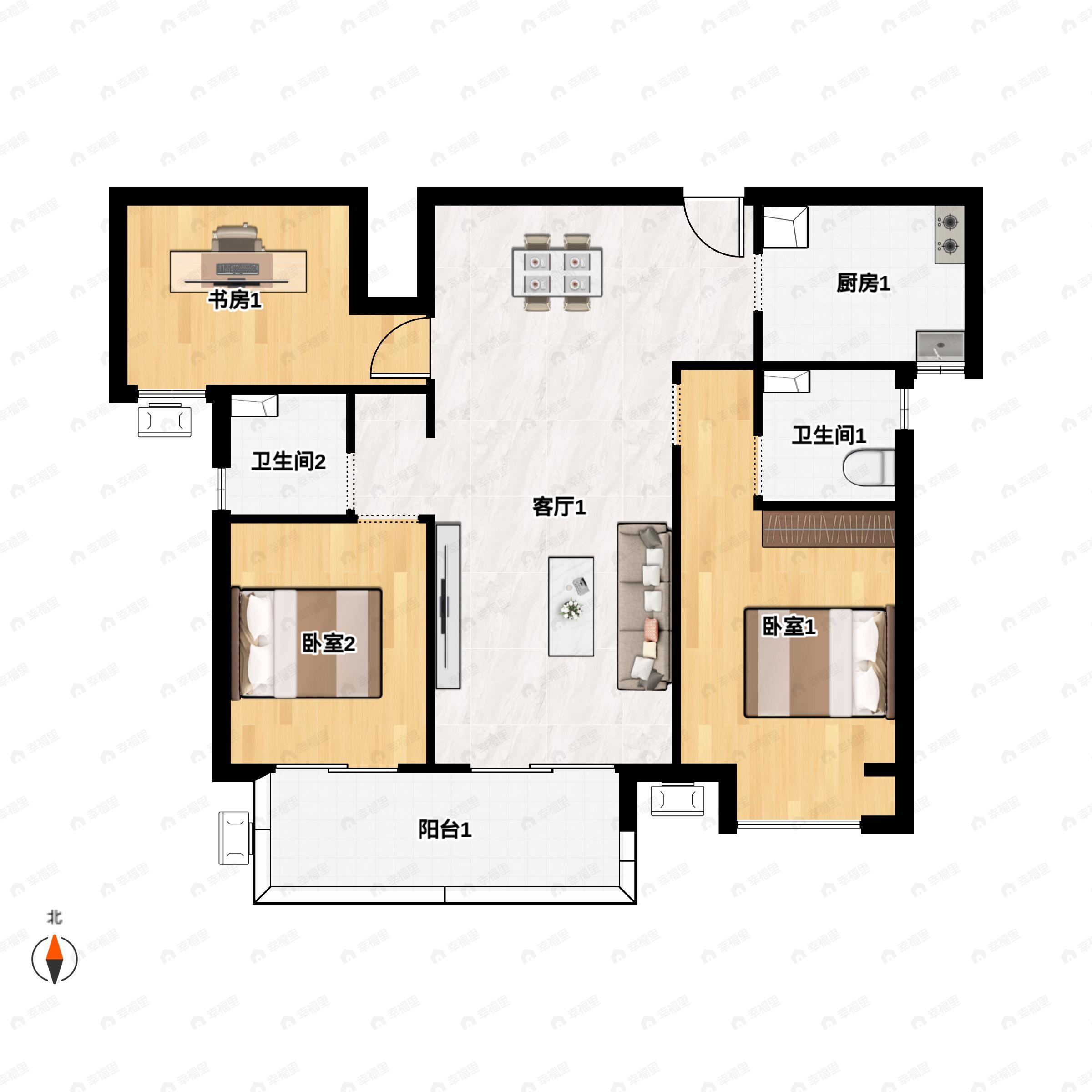 3室2厅2卫建面119平户型图
