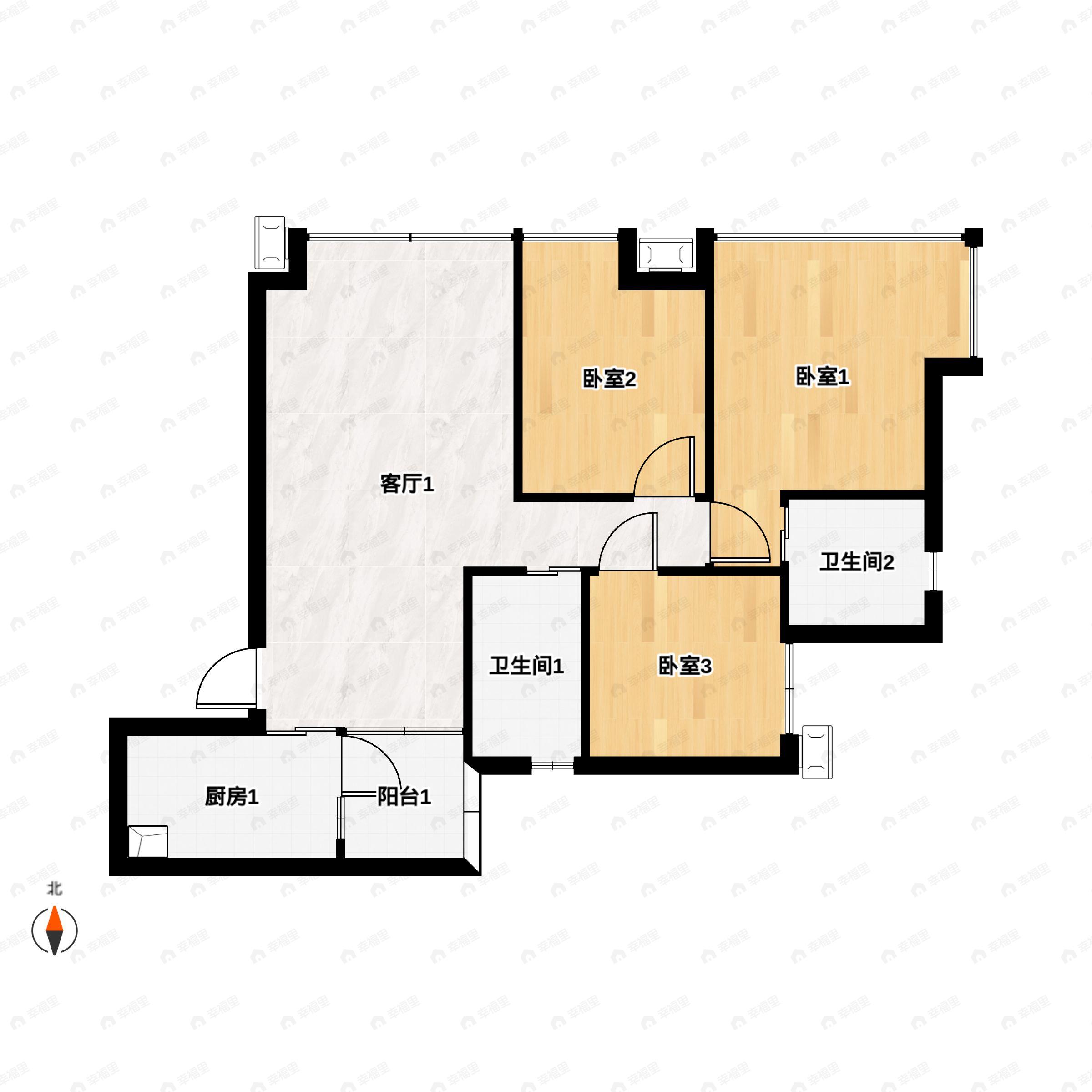 3室2厅2卫建面89平户型图