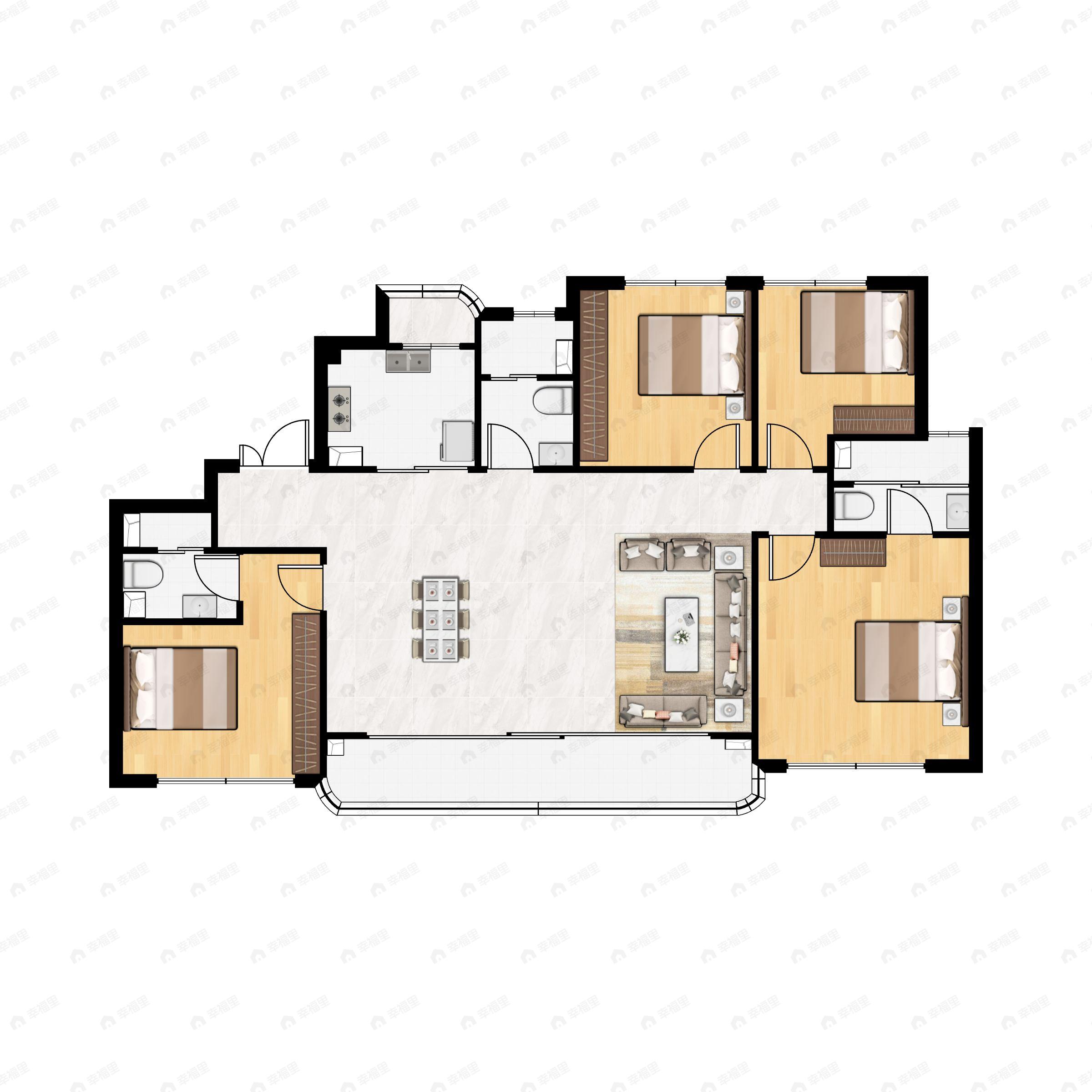 4室2厅3卫建面165平户型图