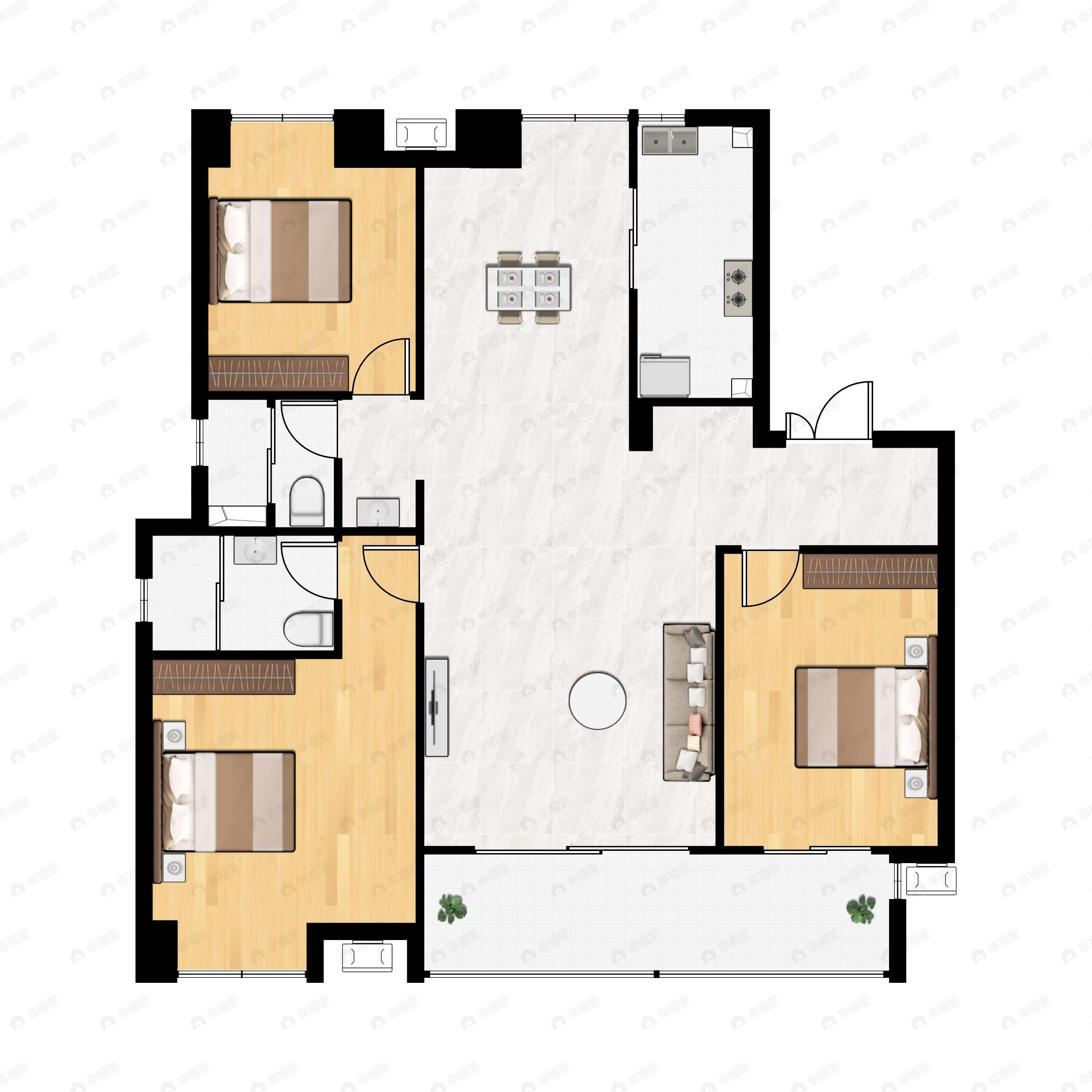 3室2厅2卫建面122平户型图