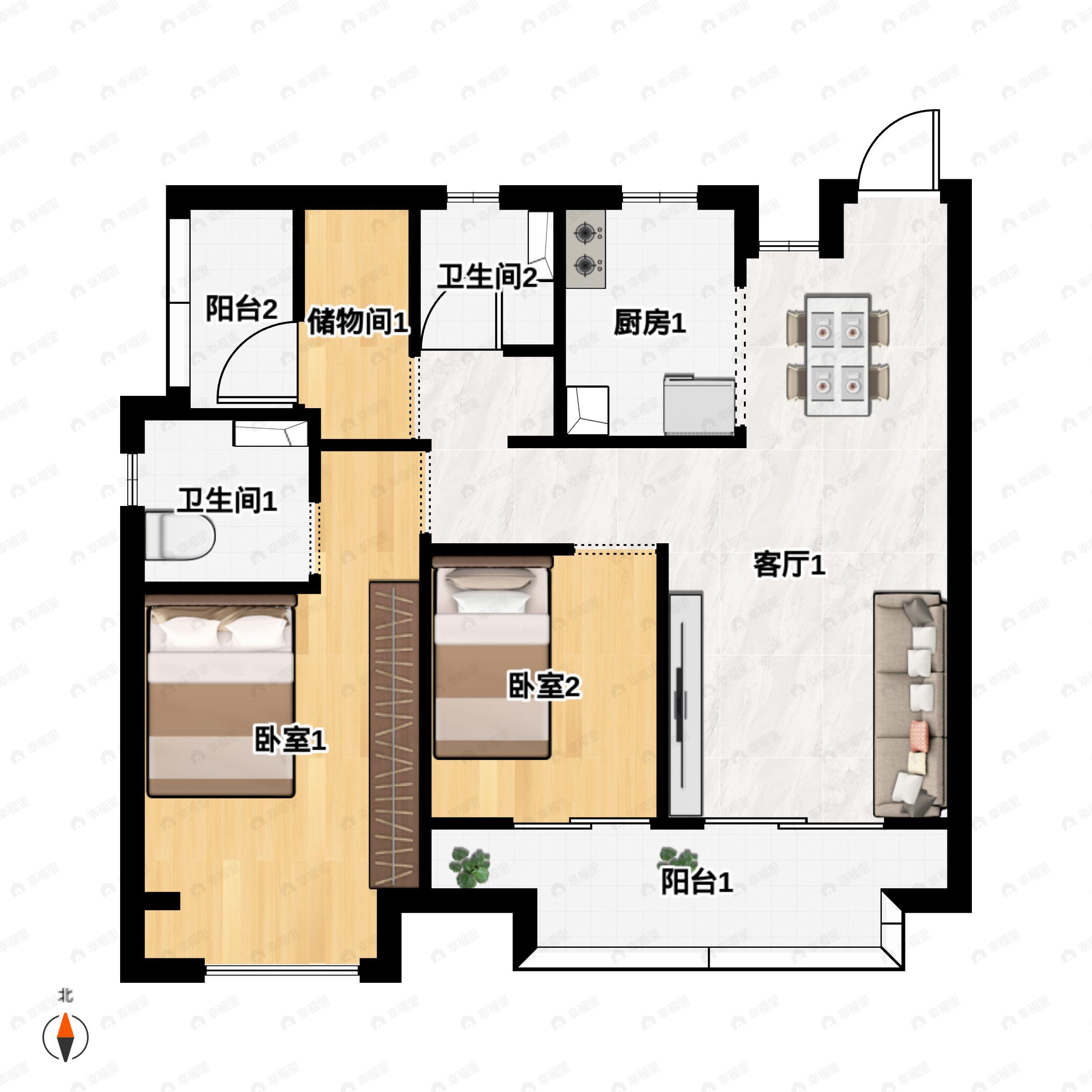 3室2厅2卫建面99平户型图