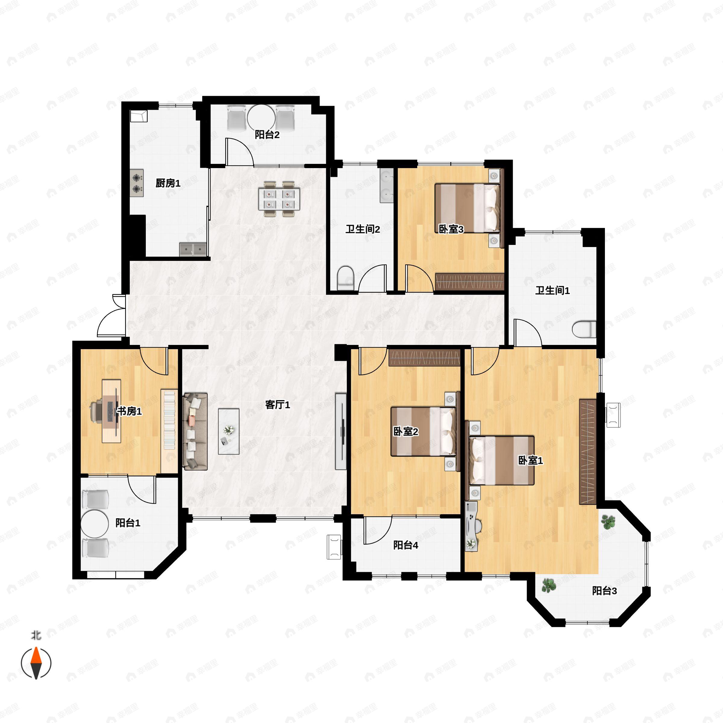 4室2厅2卫建面153平户型图