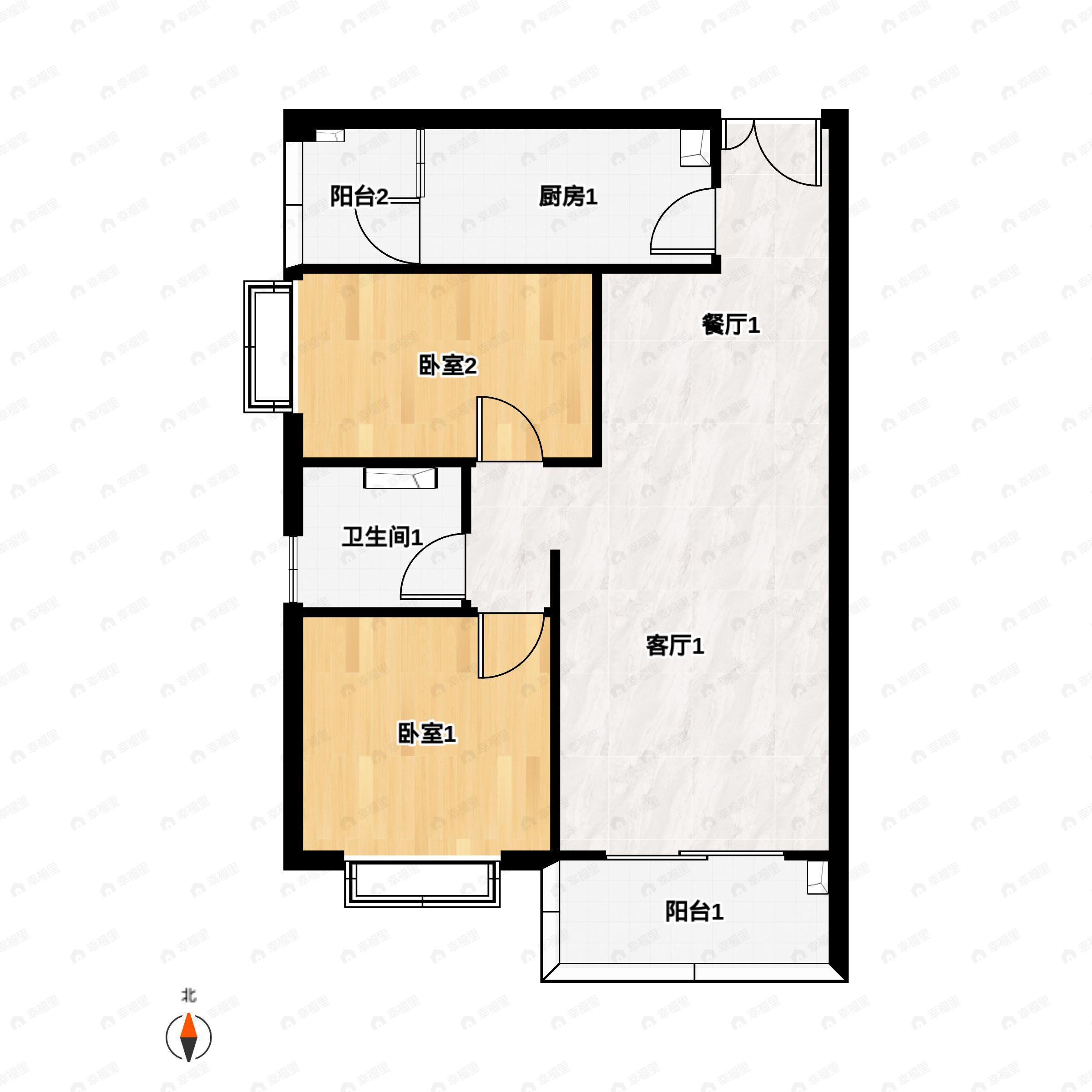 2室2厅1卫建面91平户型图