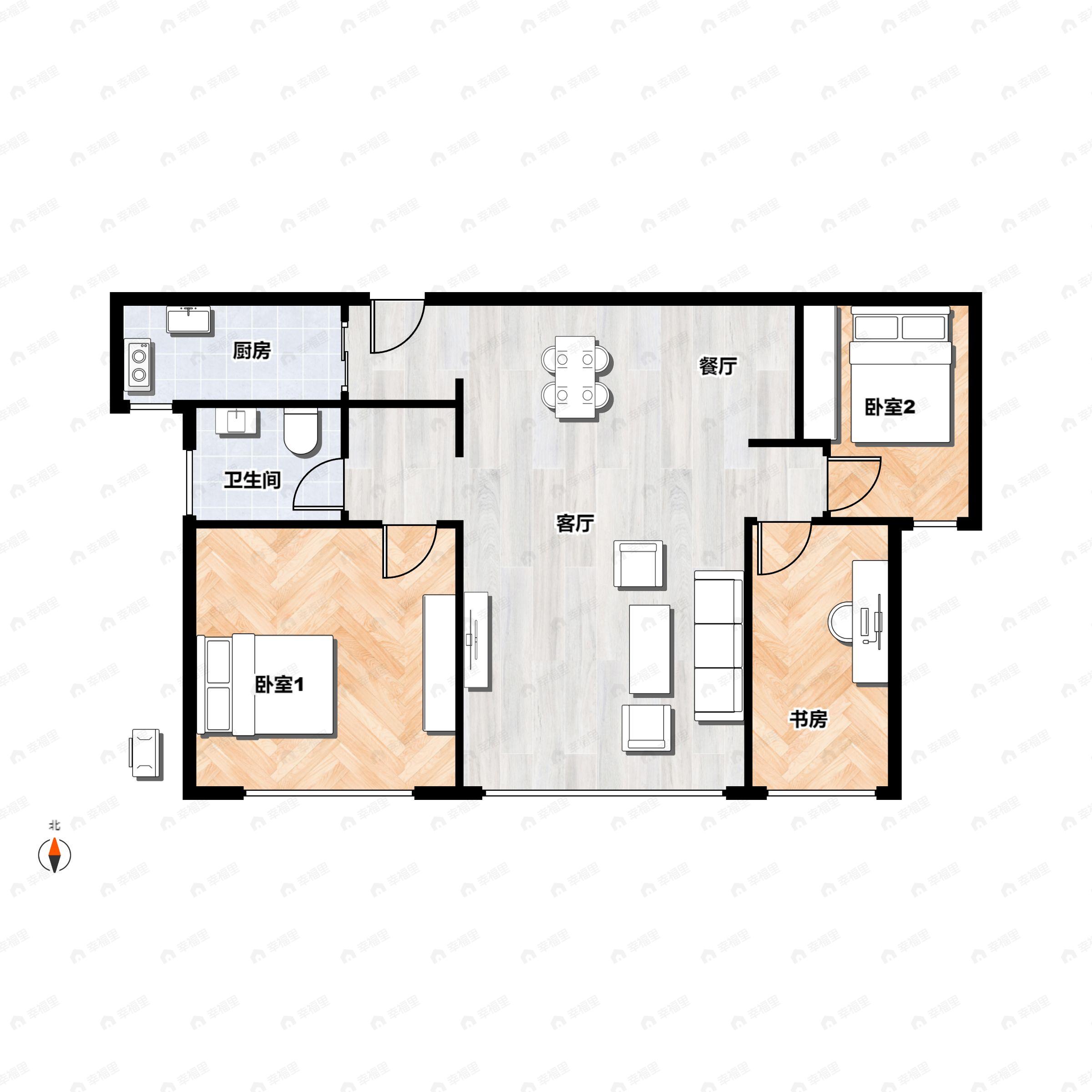 3室2厅1卫建面110平户型图
