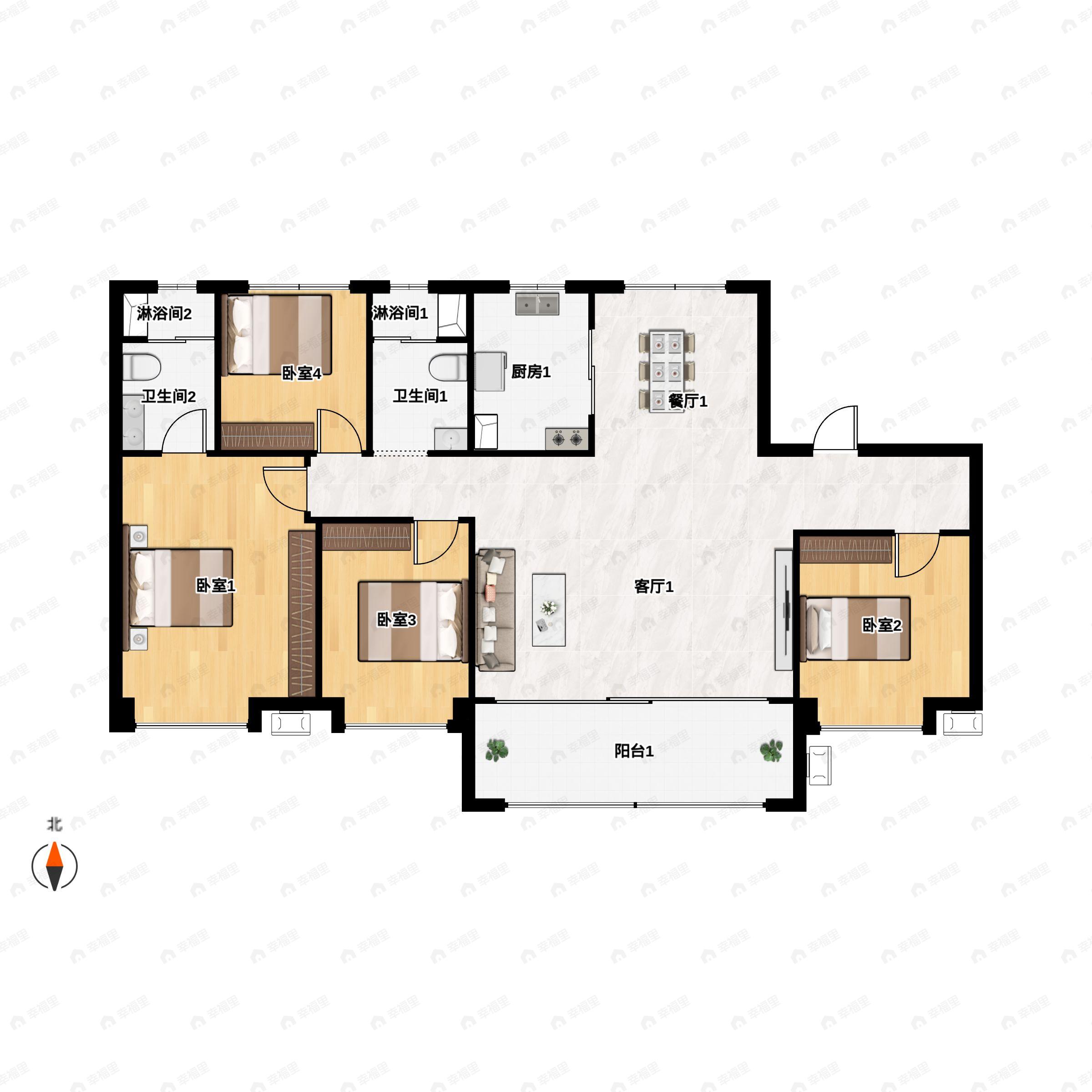 4室2厅2卫建面140平户型图