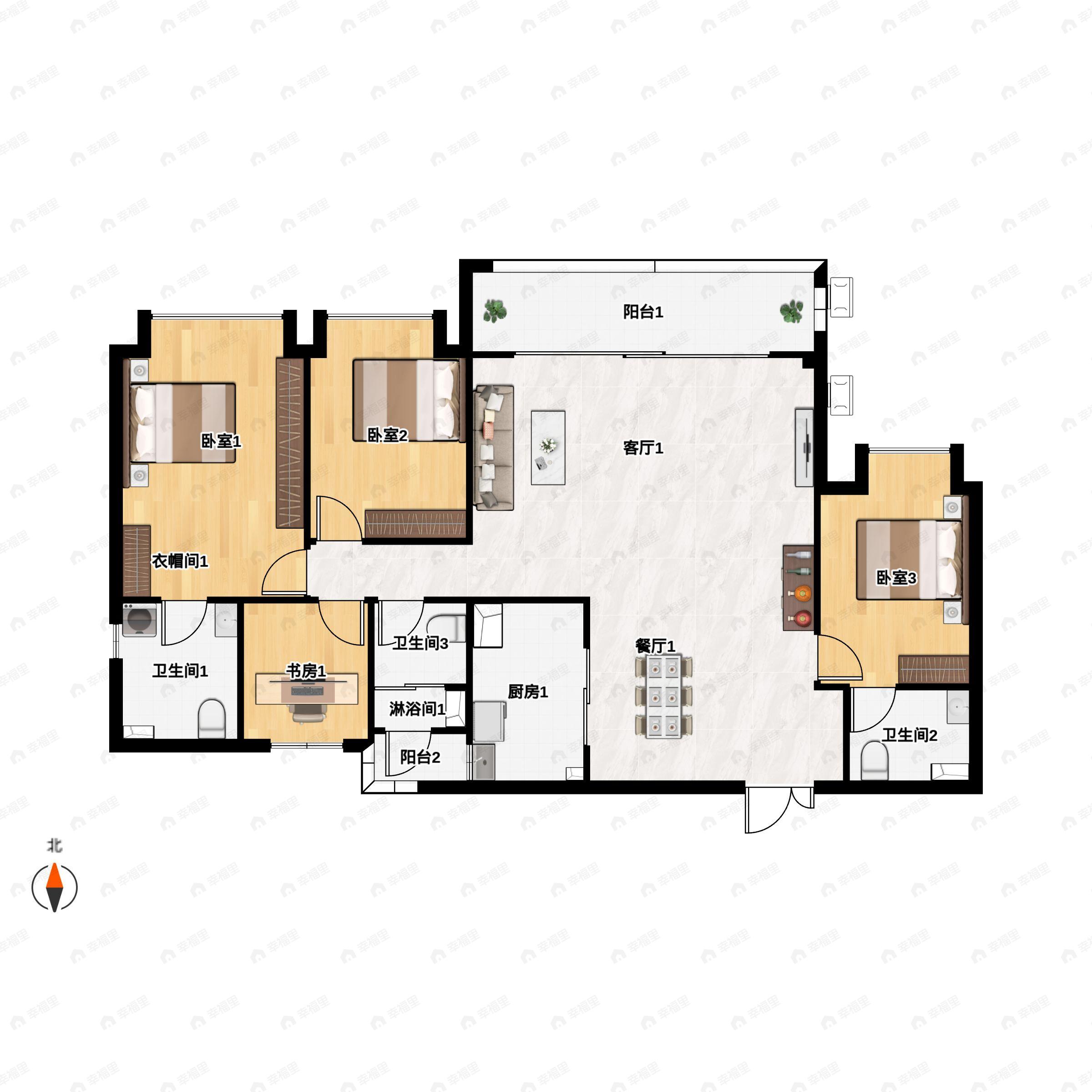 4室2厅3卫建面182平户型图
