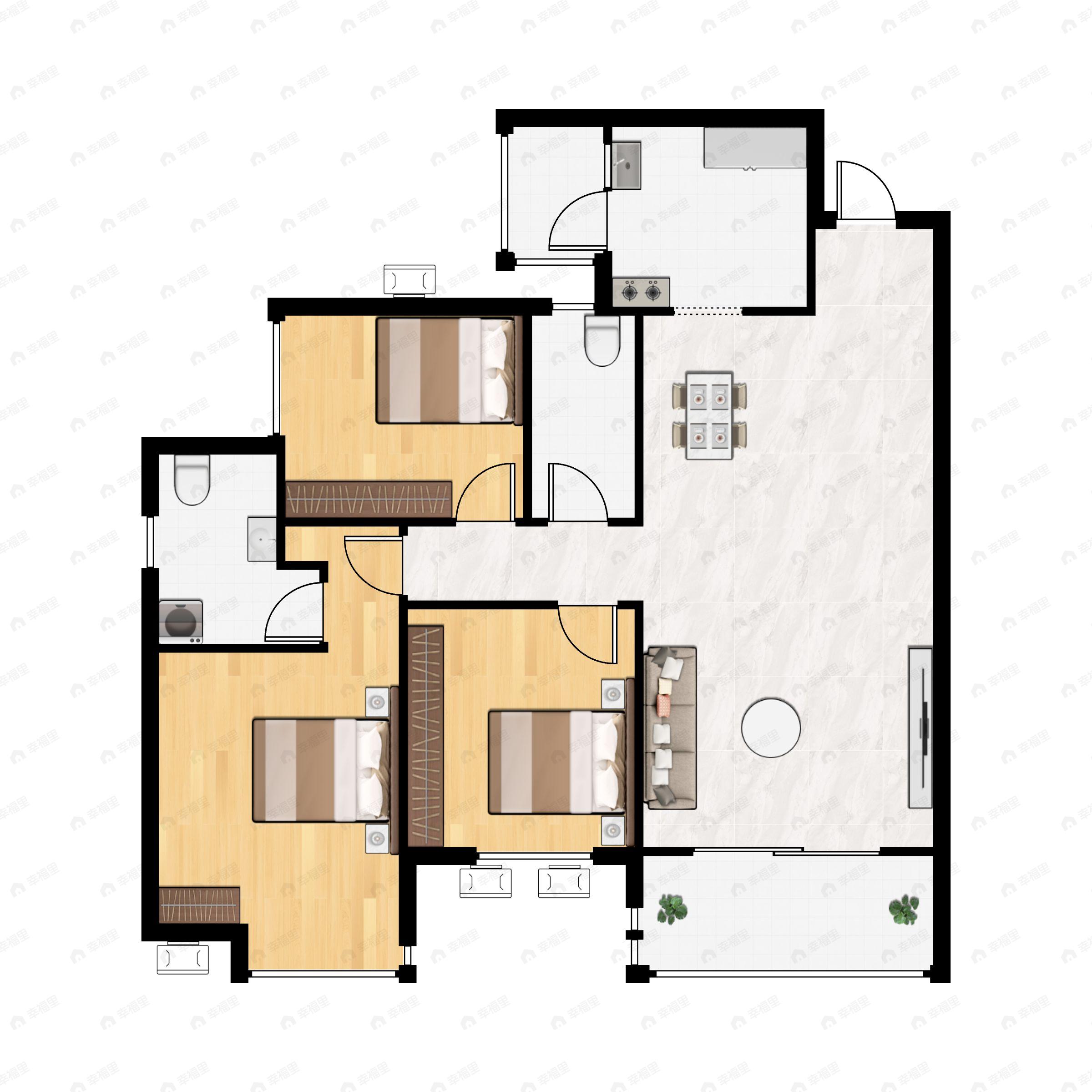 华润置地西园3室2厅2卫户型图