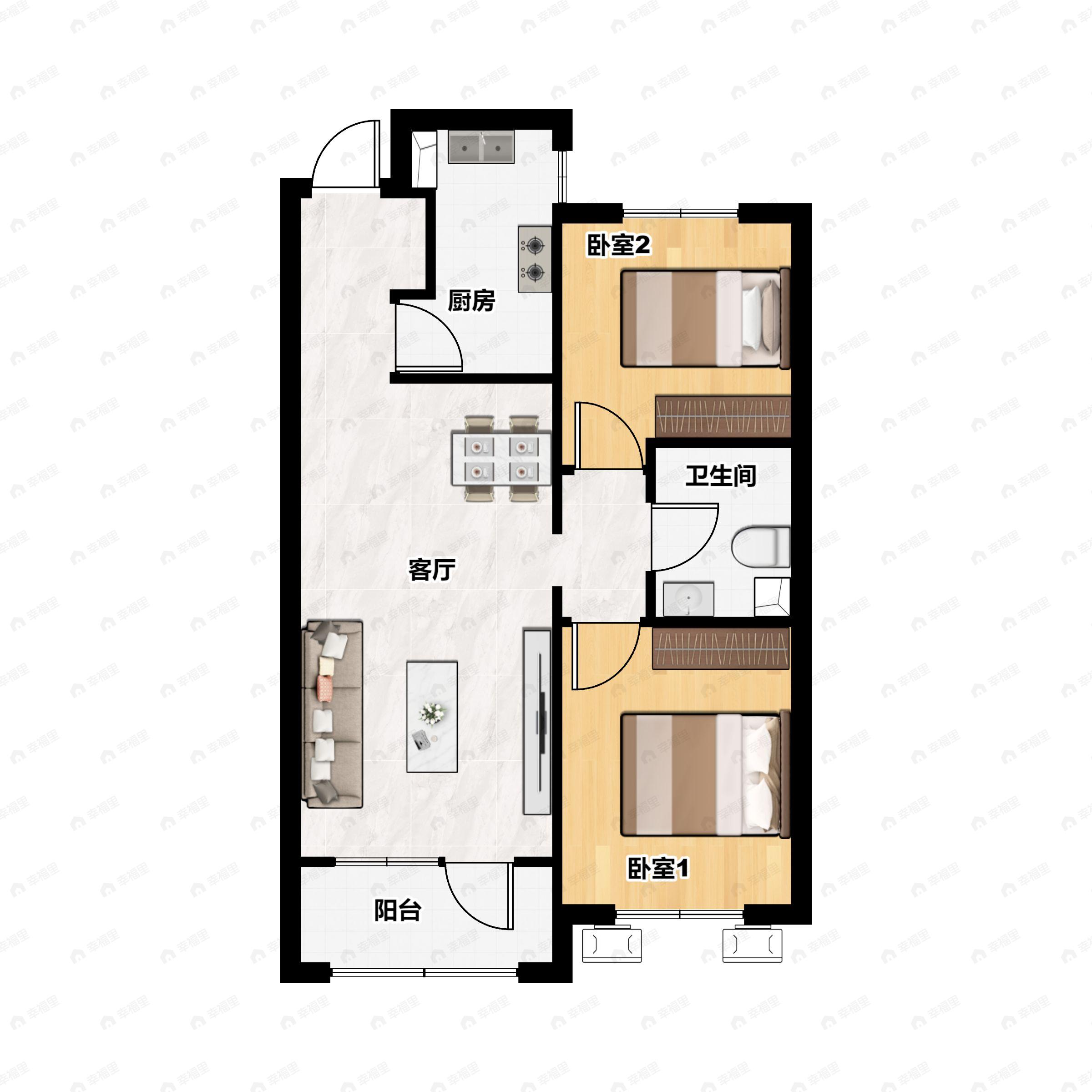 2室2厅1卫建面86平户型图