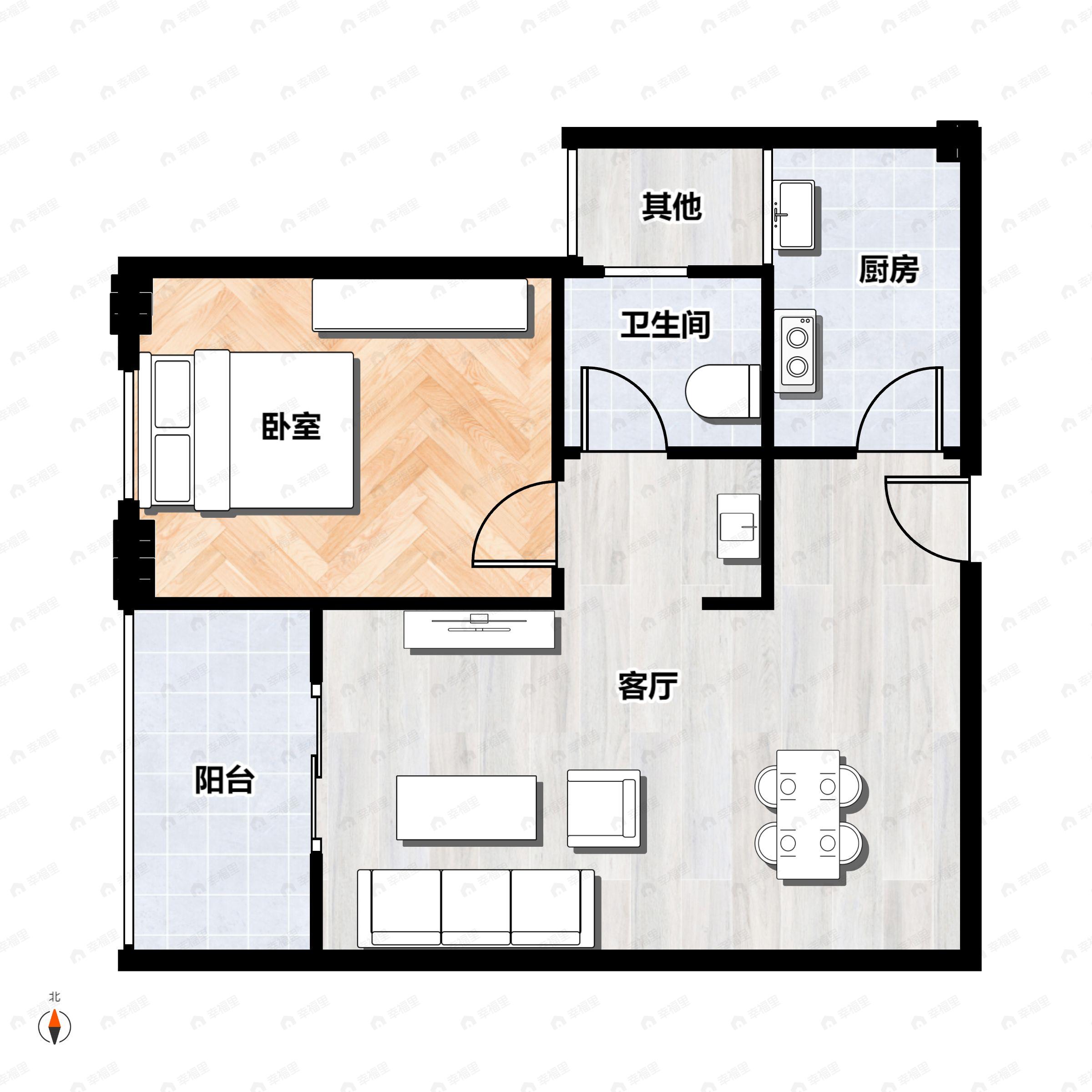 1室2厅1卫建面58平户型图