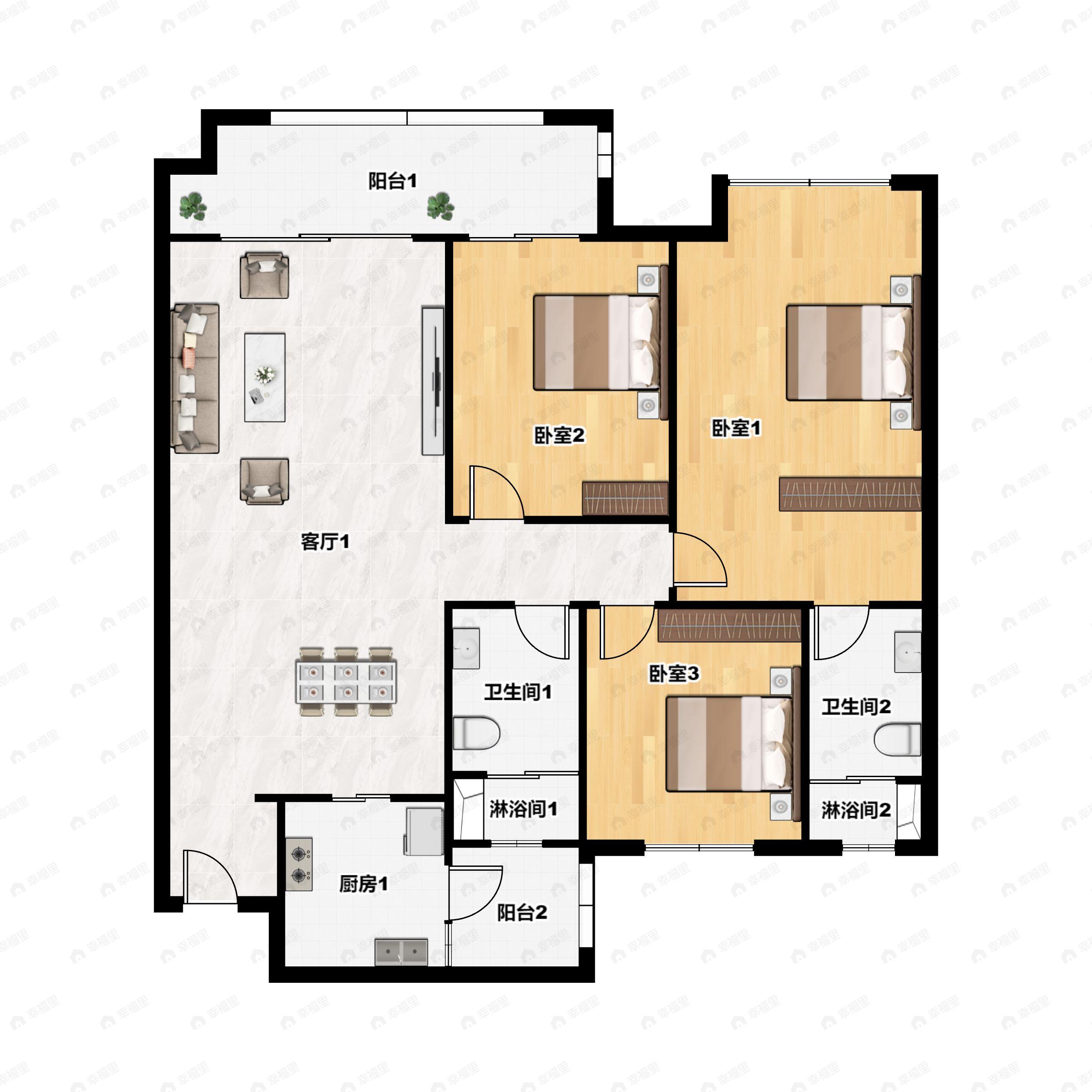 3室2厅2卫建面125平户型图