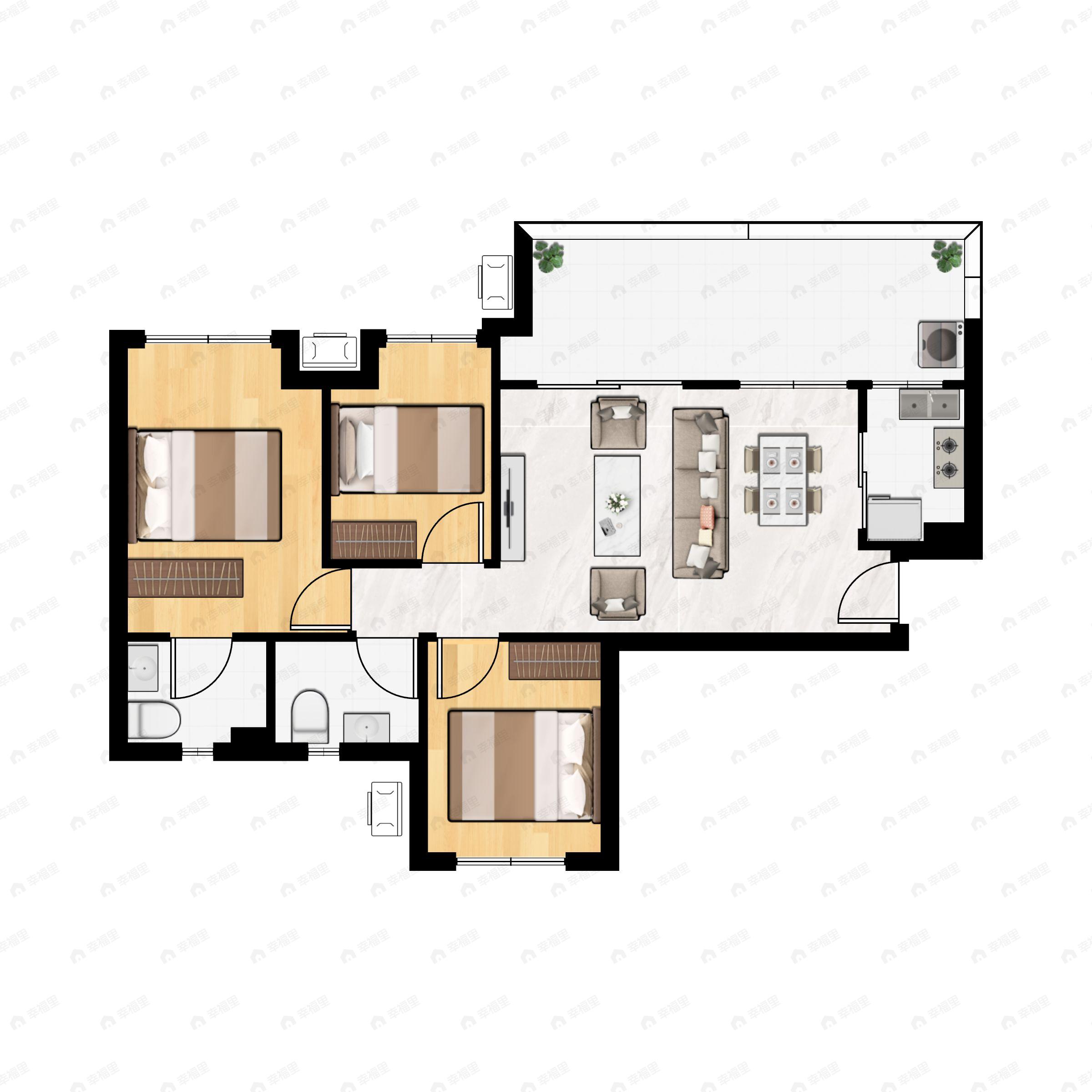 3室2厅2卫建面86平户型图