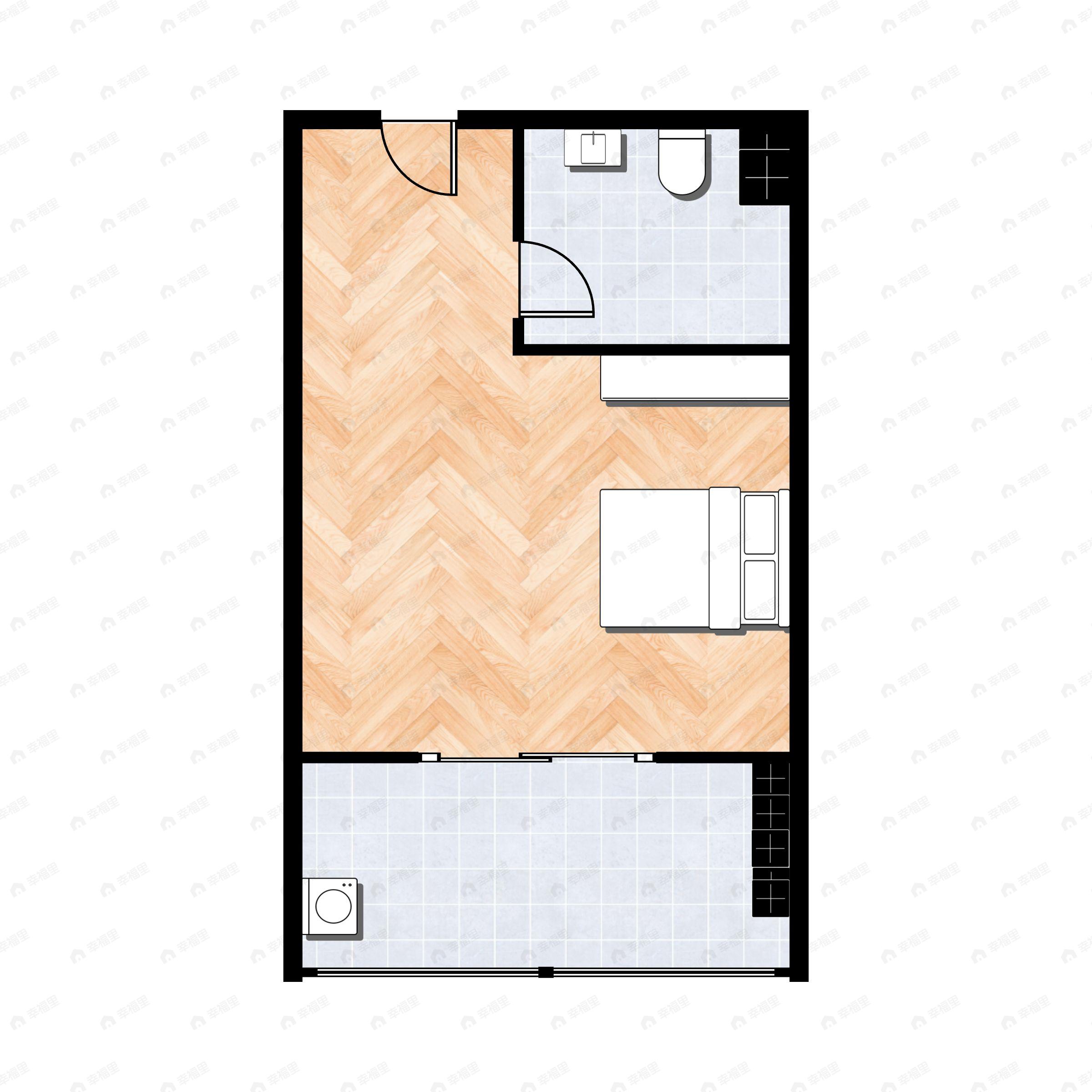 1室1厅1卫建面43m²西南户型图