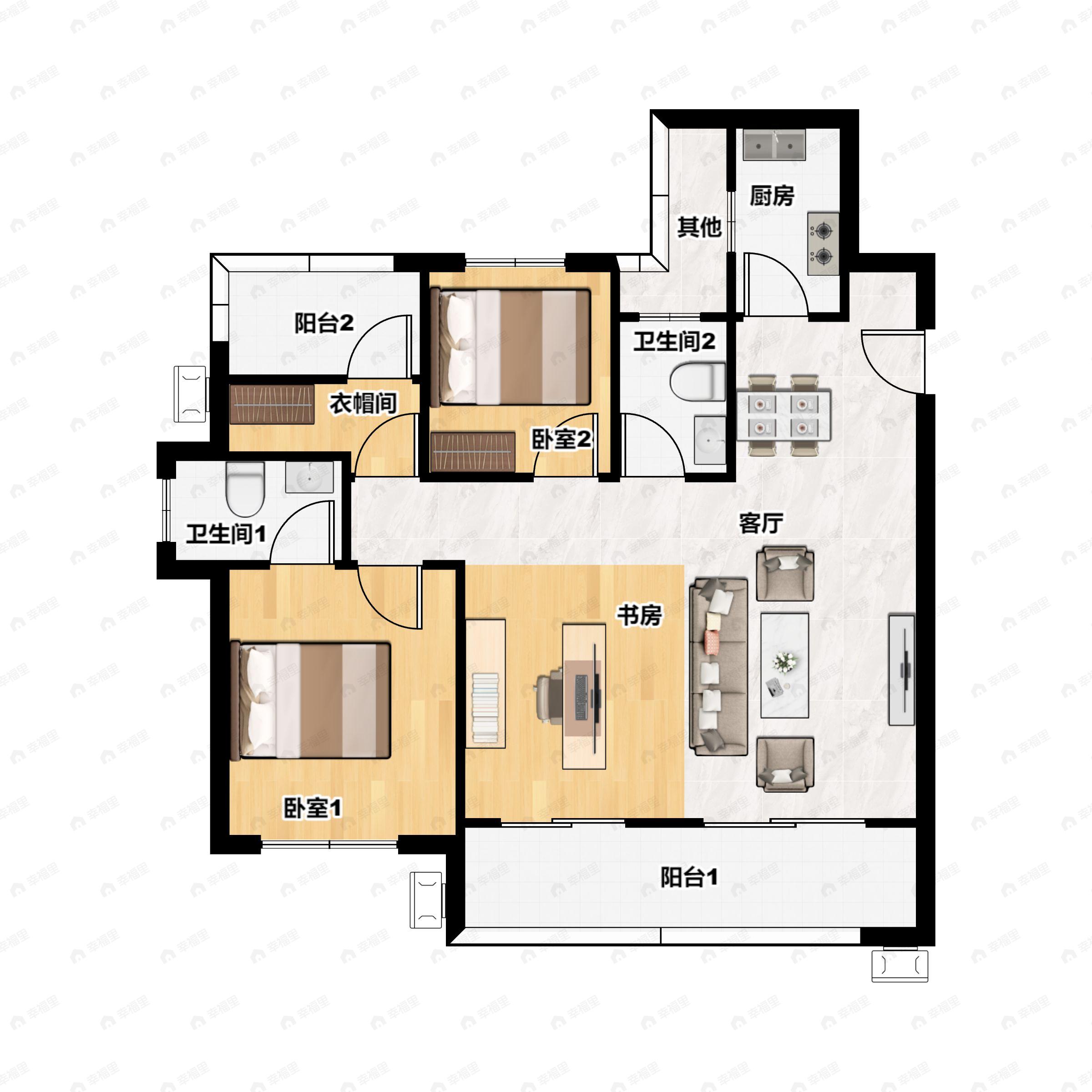 4室2厅2卫建面115平户型图