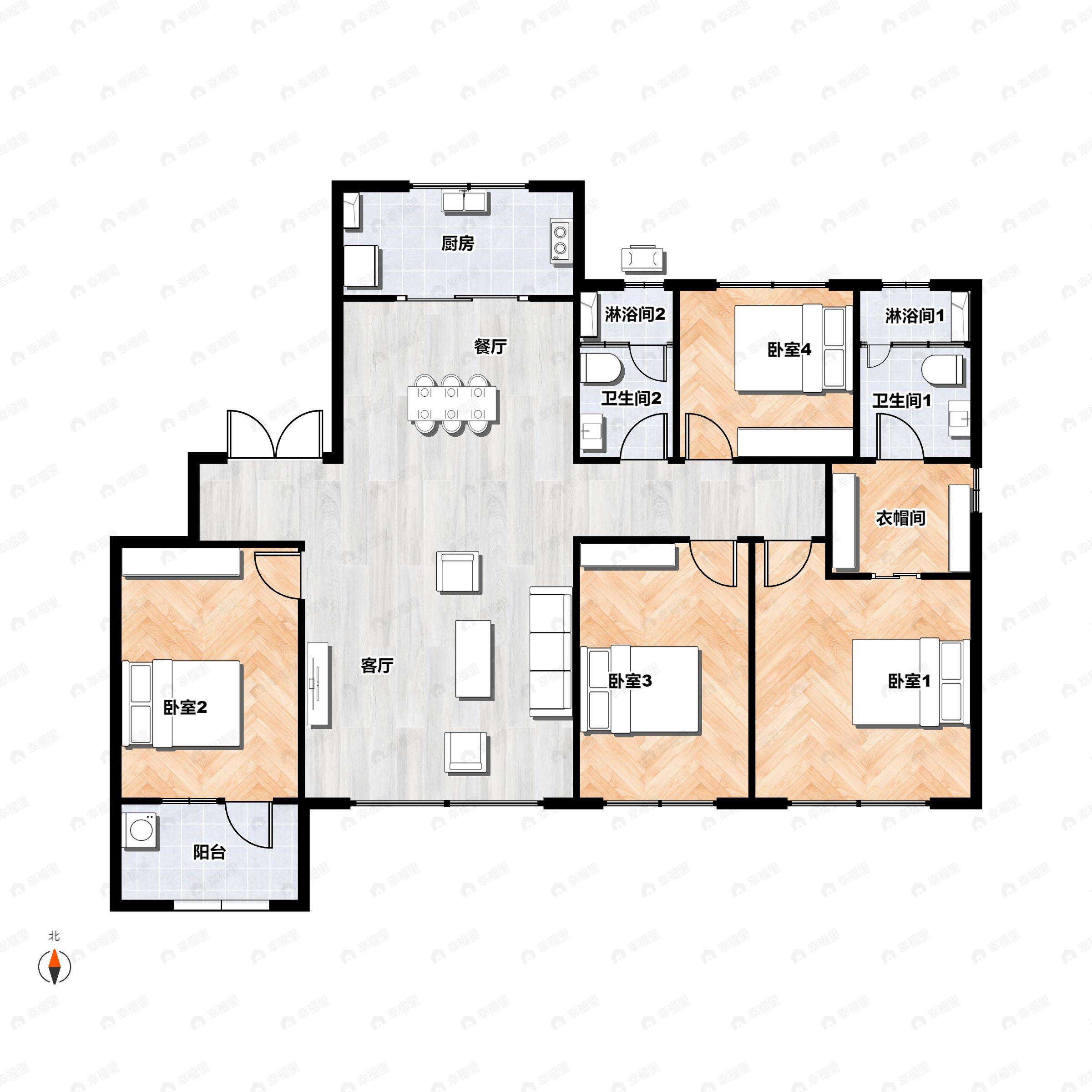 4室2厅2卫建面170平南户型图