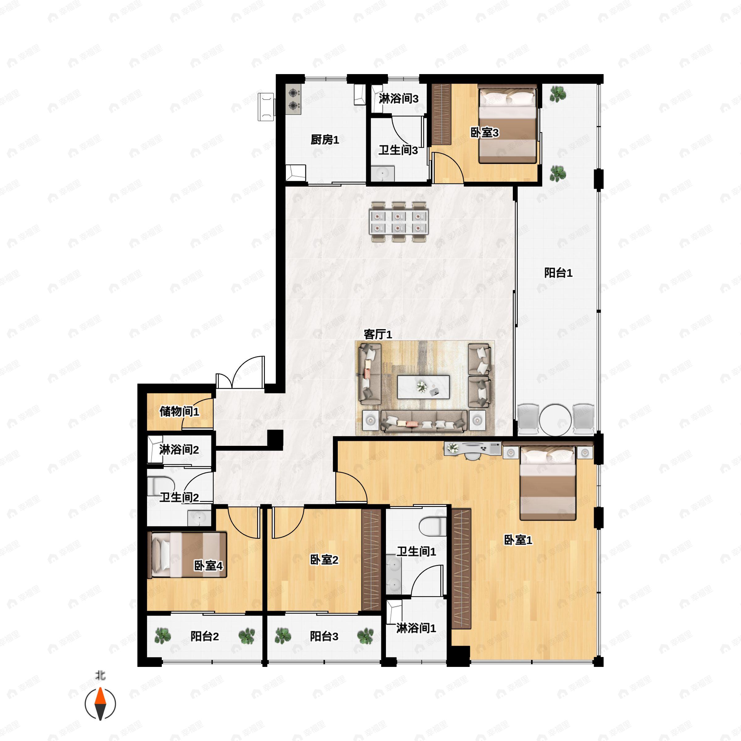 4室2厅3卫建面190平户型图