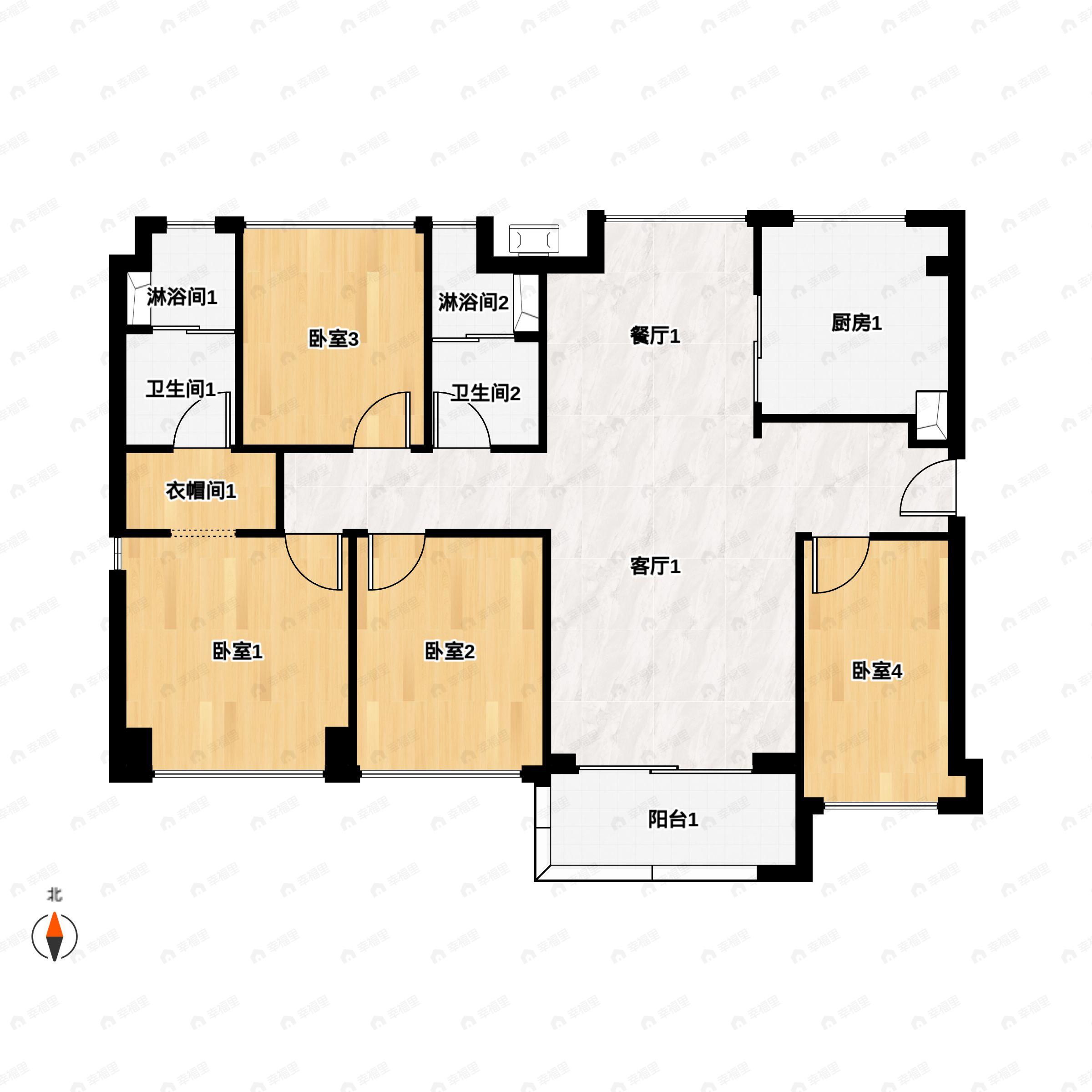 4室2厅2卫建面118平户型图