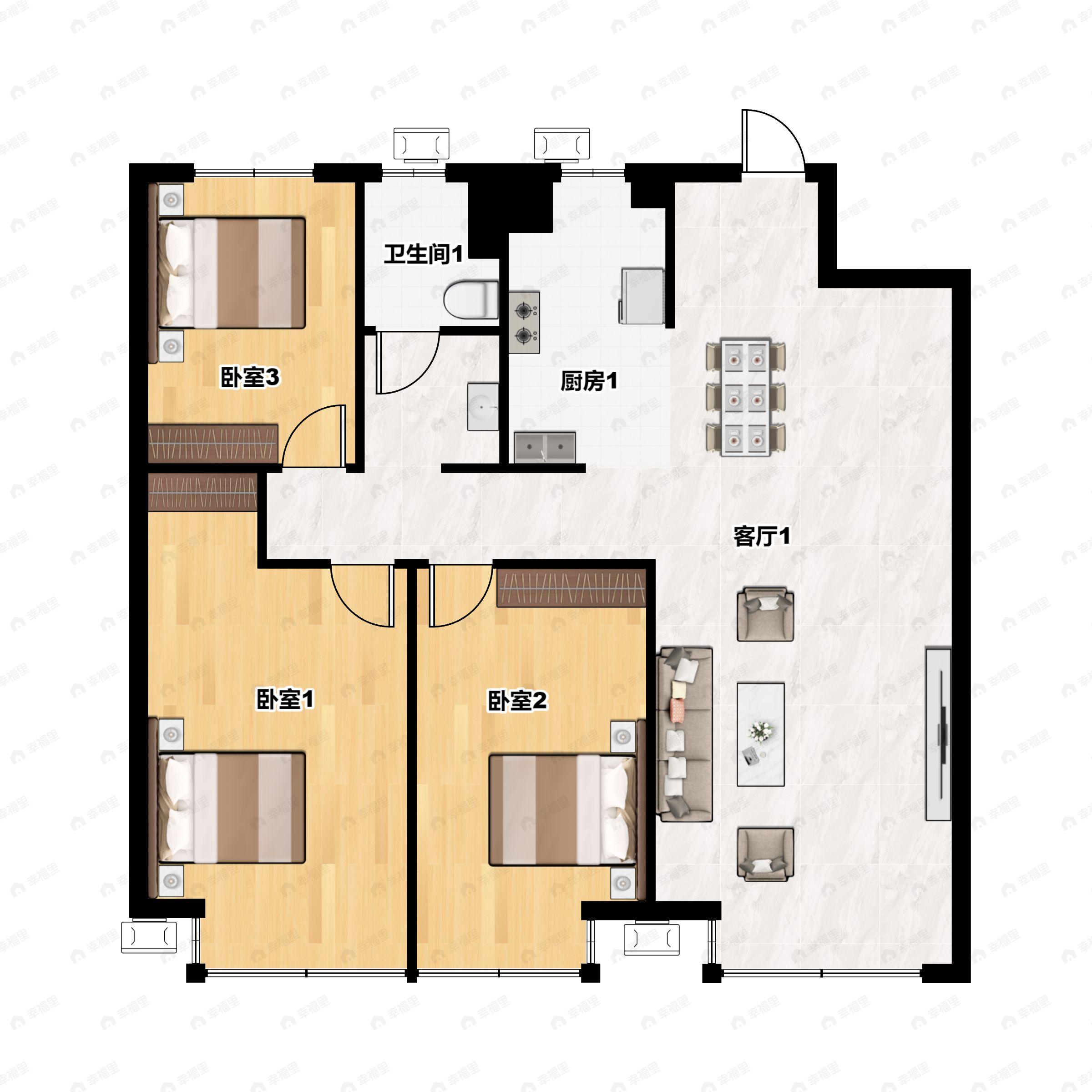 3室2厅1卫建面123平户型图