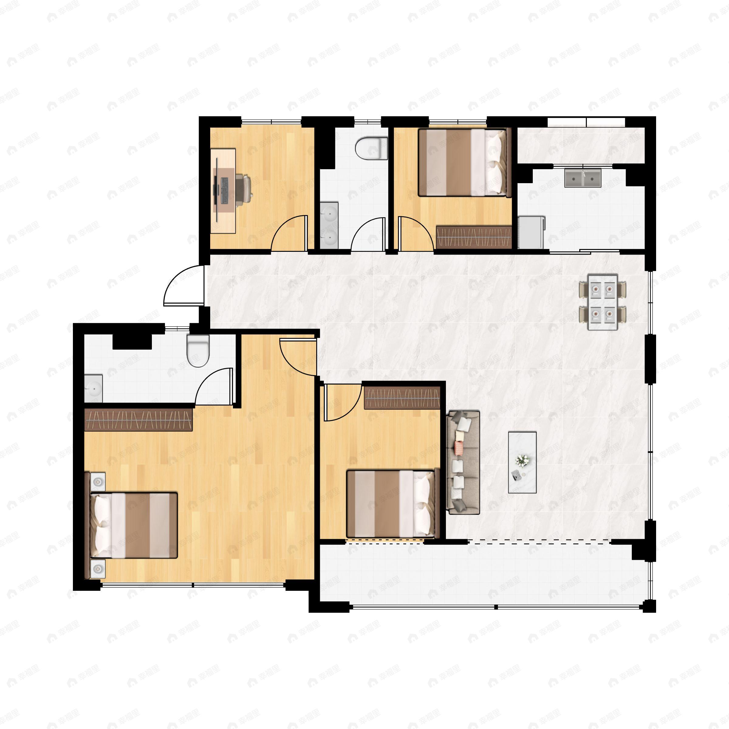 4室2厅2卫建面156平南|北户型图