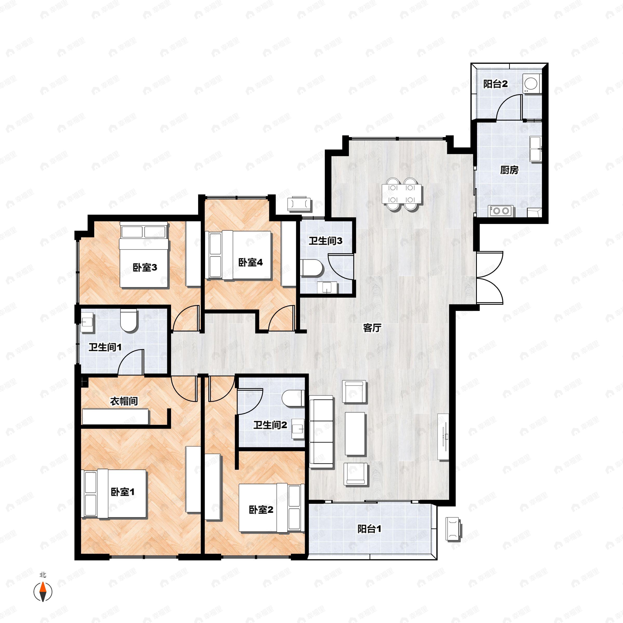 4室2厅3卫建面188平户型图