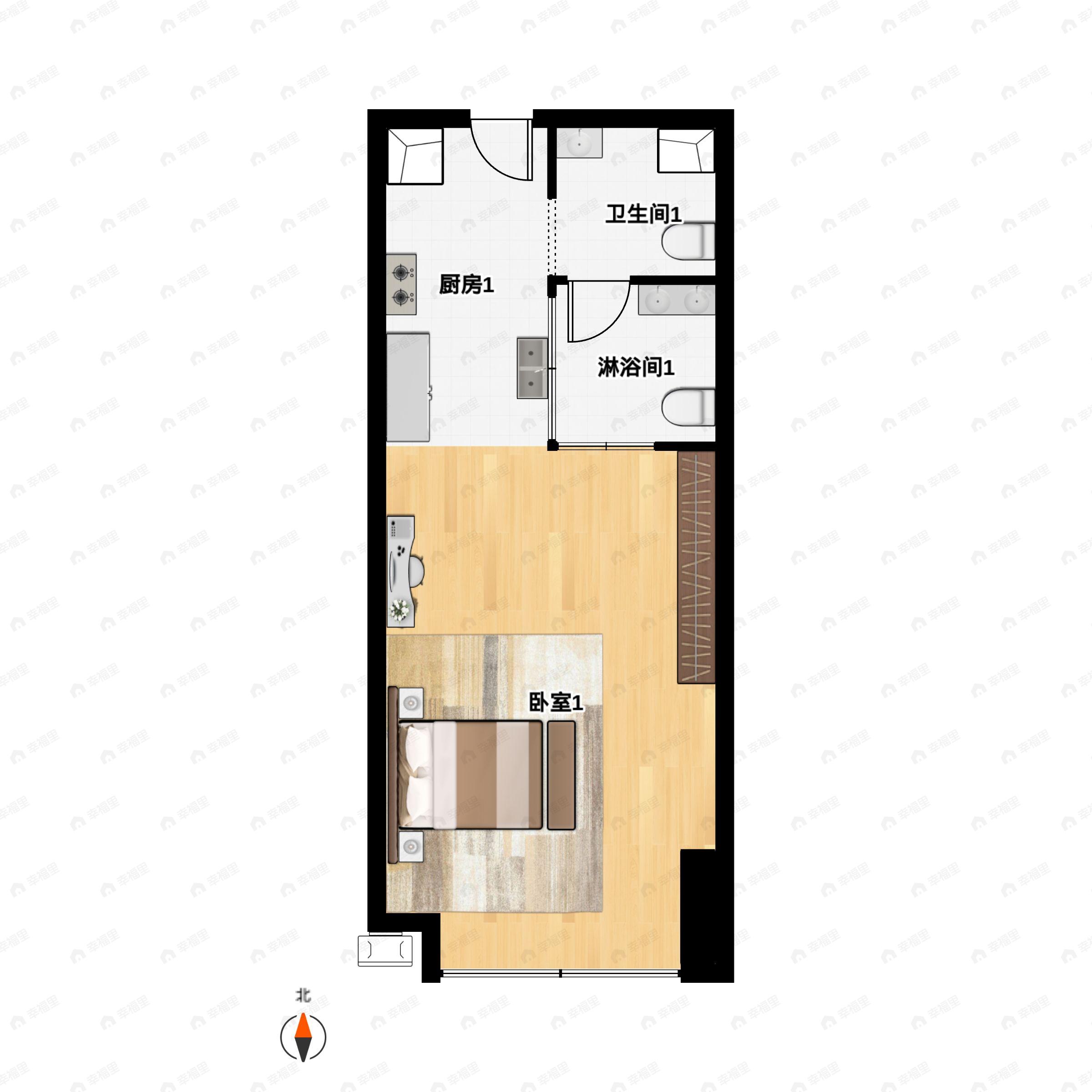 1室1厅1卫建面45平南|北户型图