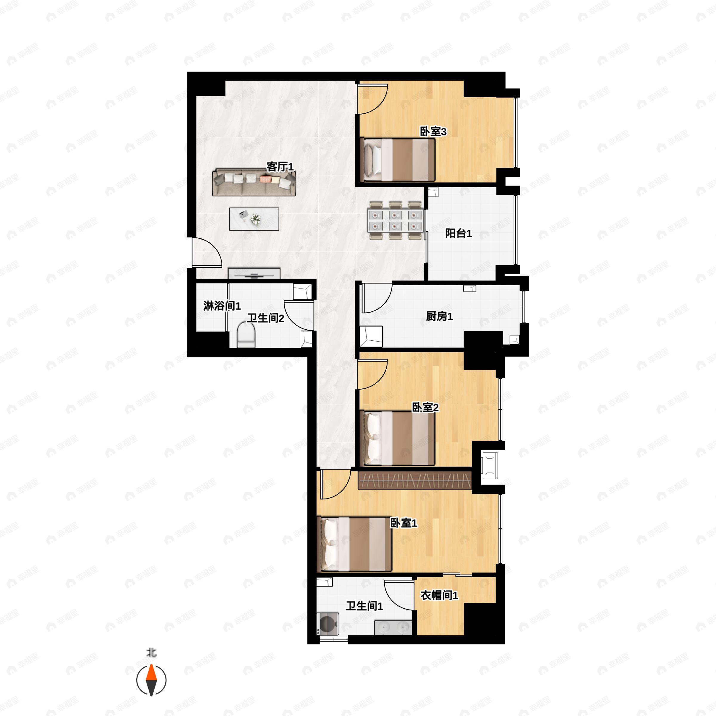 3室2厅2卫建面146平西南户型图
