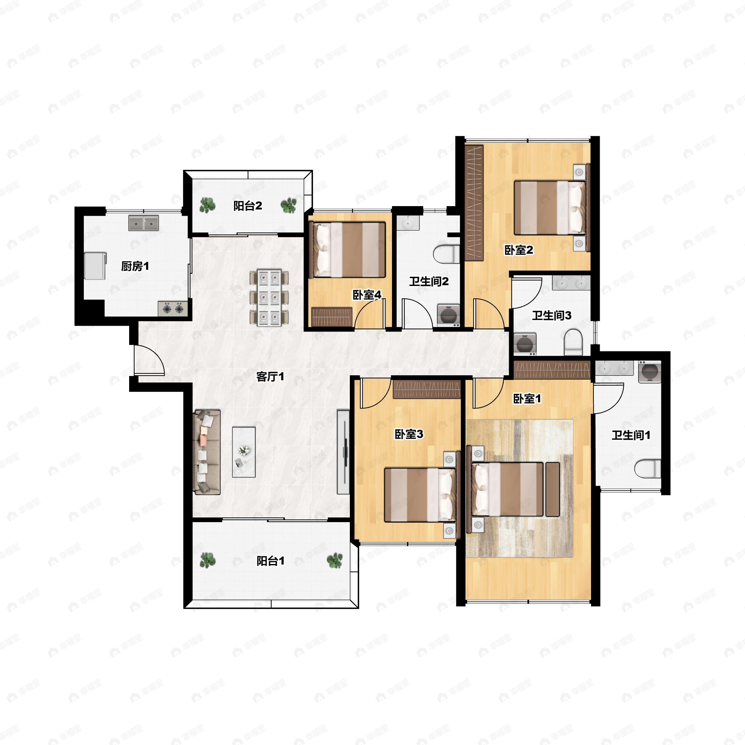 4室2厅3卫建面138平北户型图