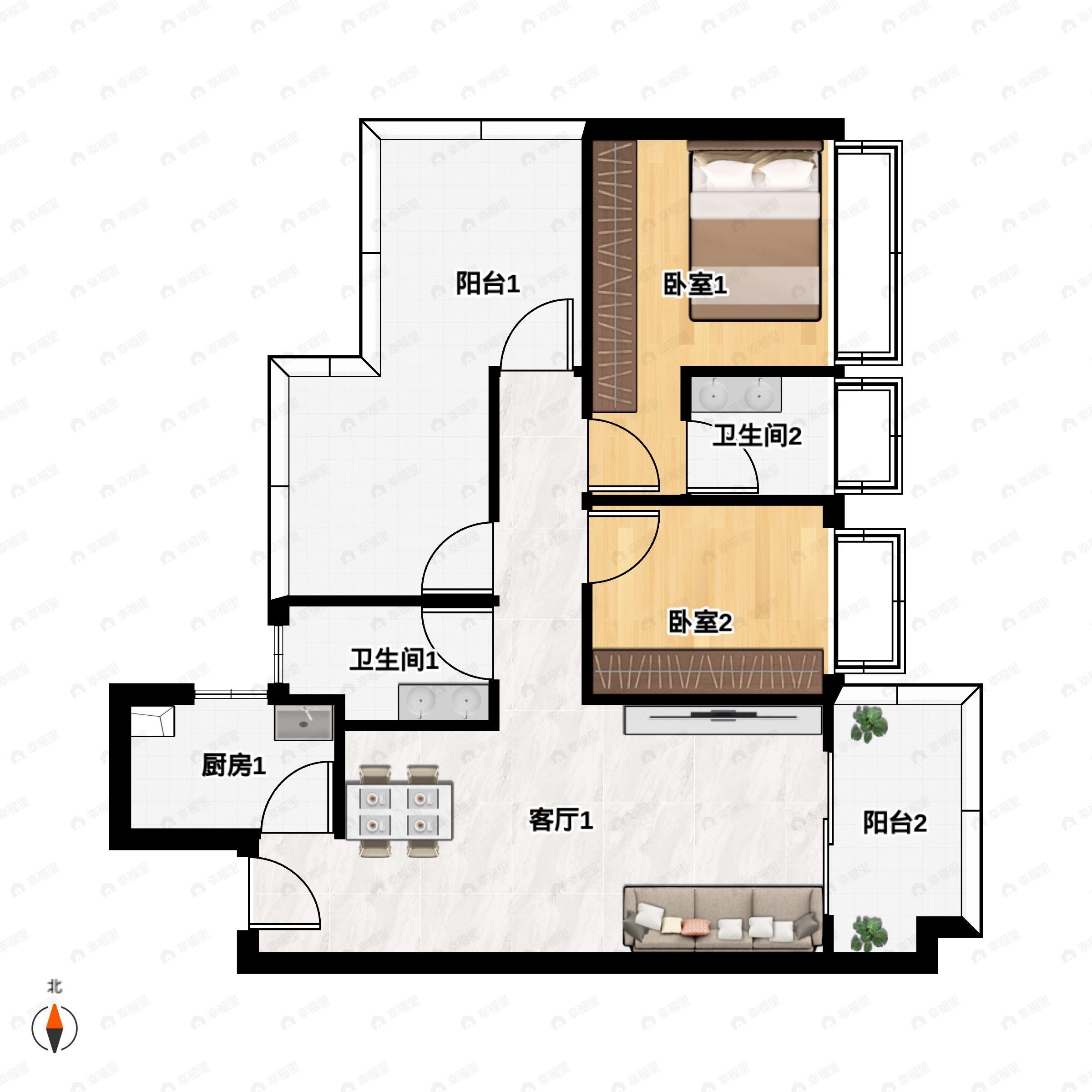 4室2厅2卫建面94平东户型图