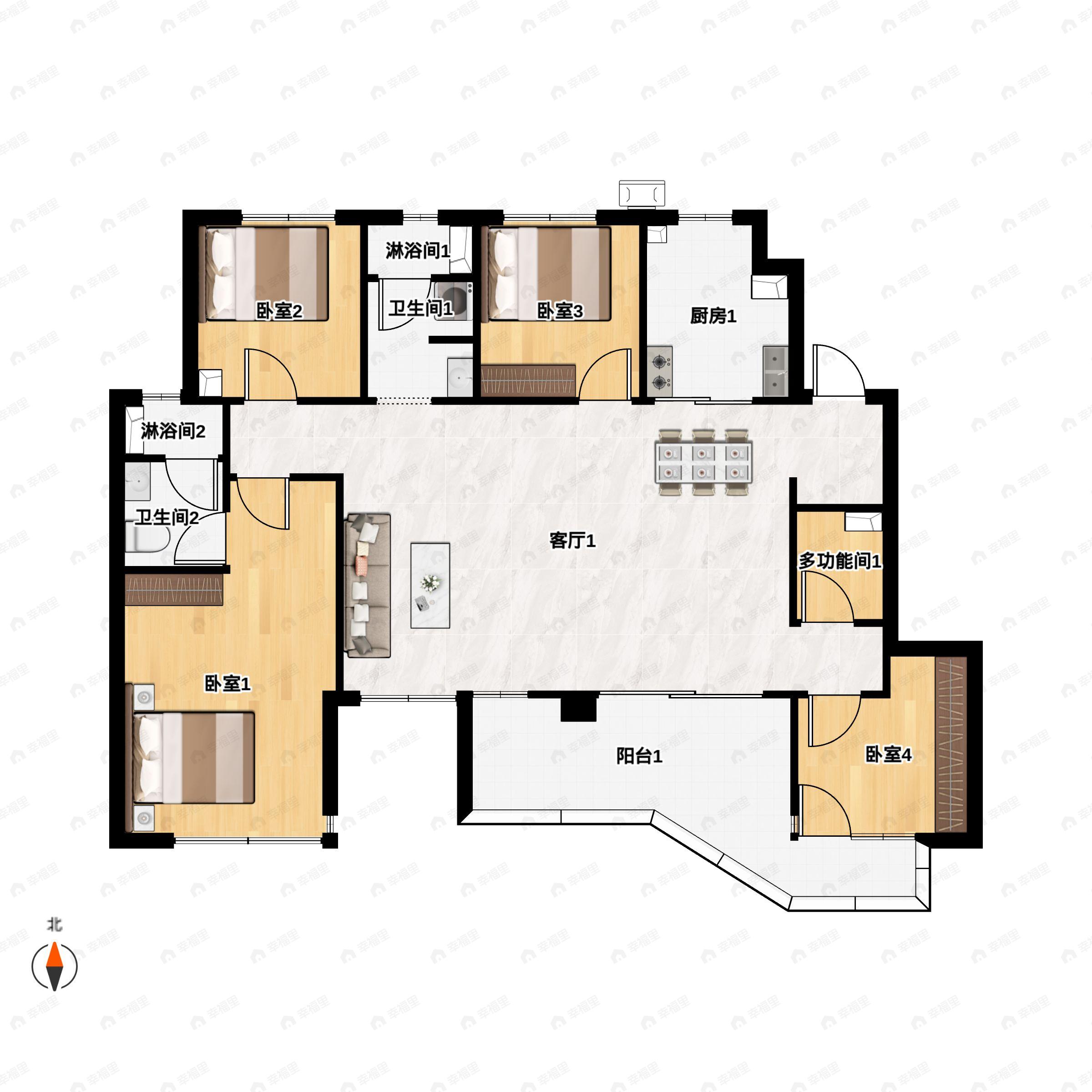 4室2厅2卫建面133平南户型图