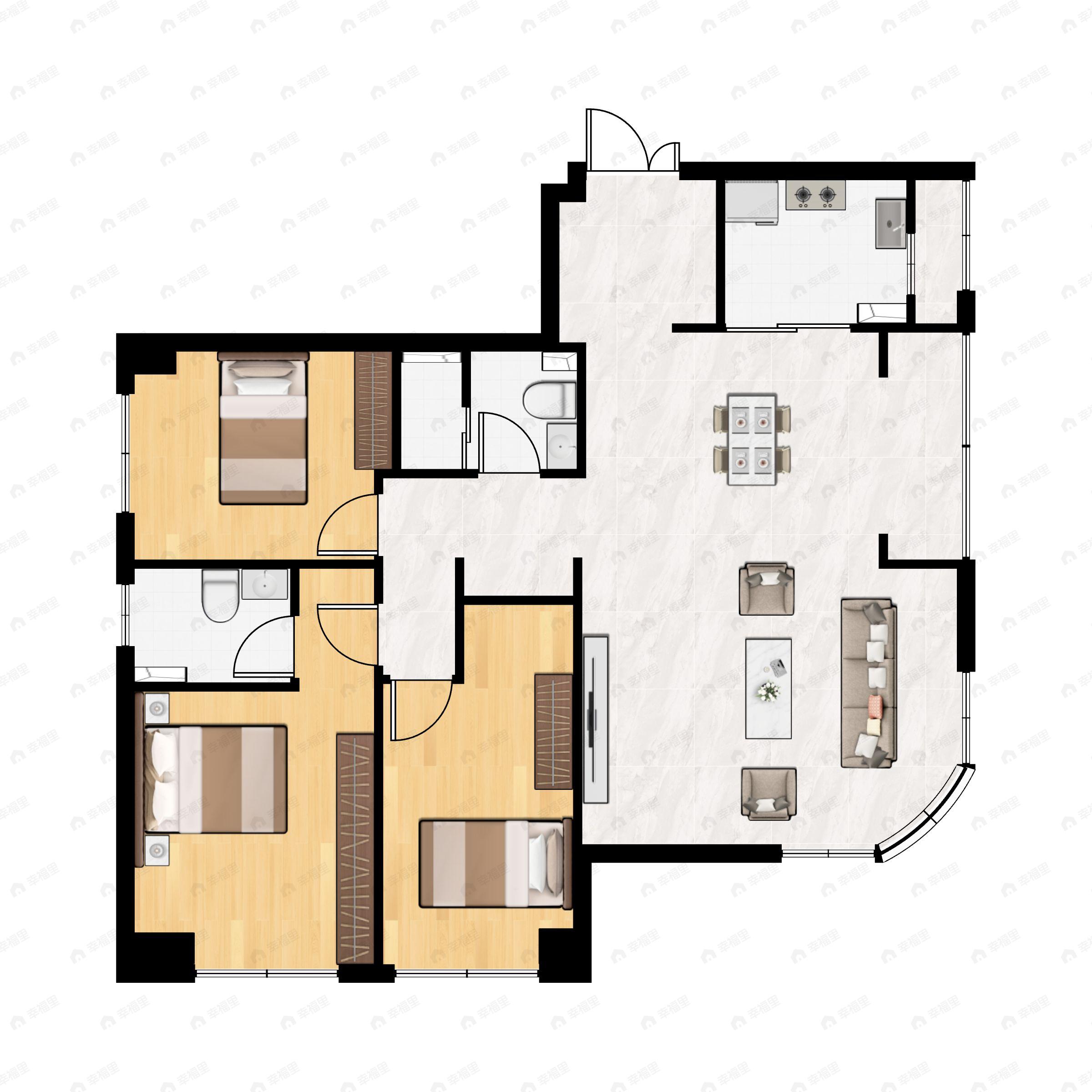 3室2厅2卫建面134平南|北户型图