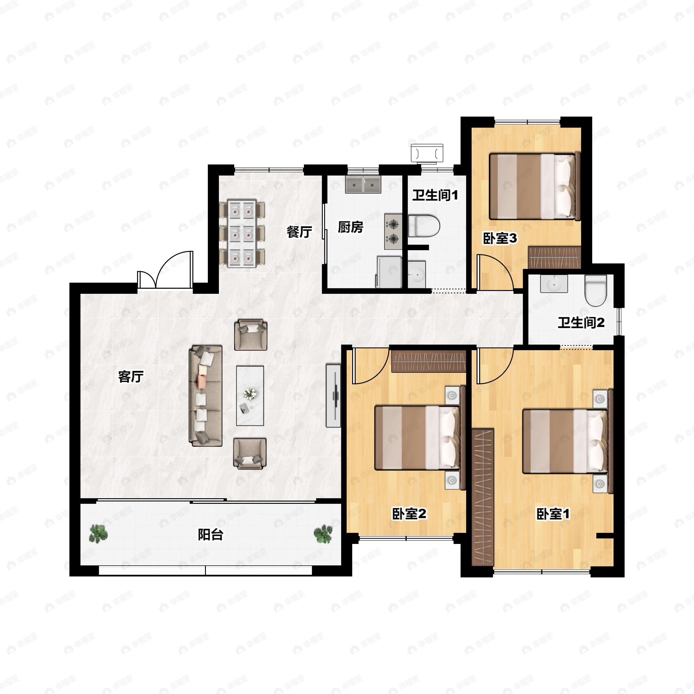 3室2厅2卫建面143平户型图