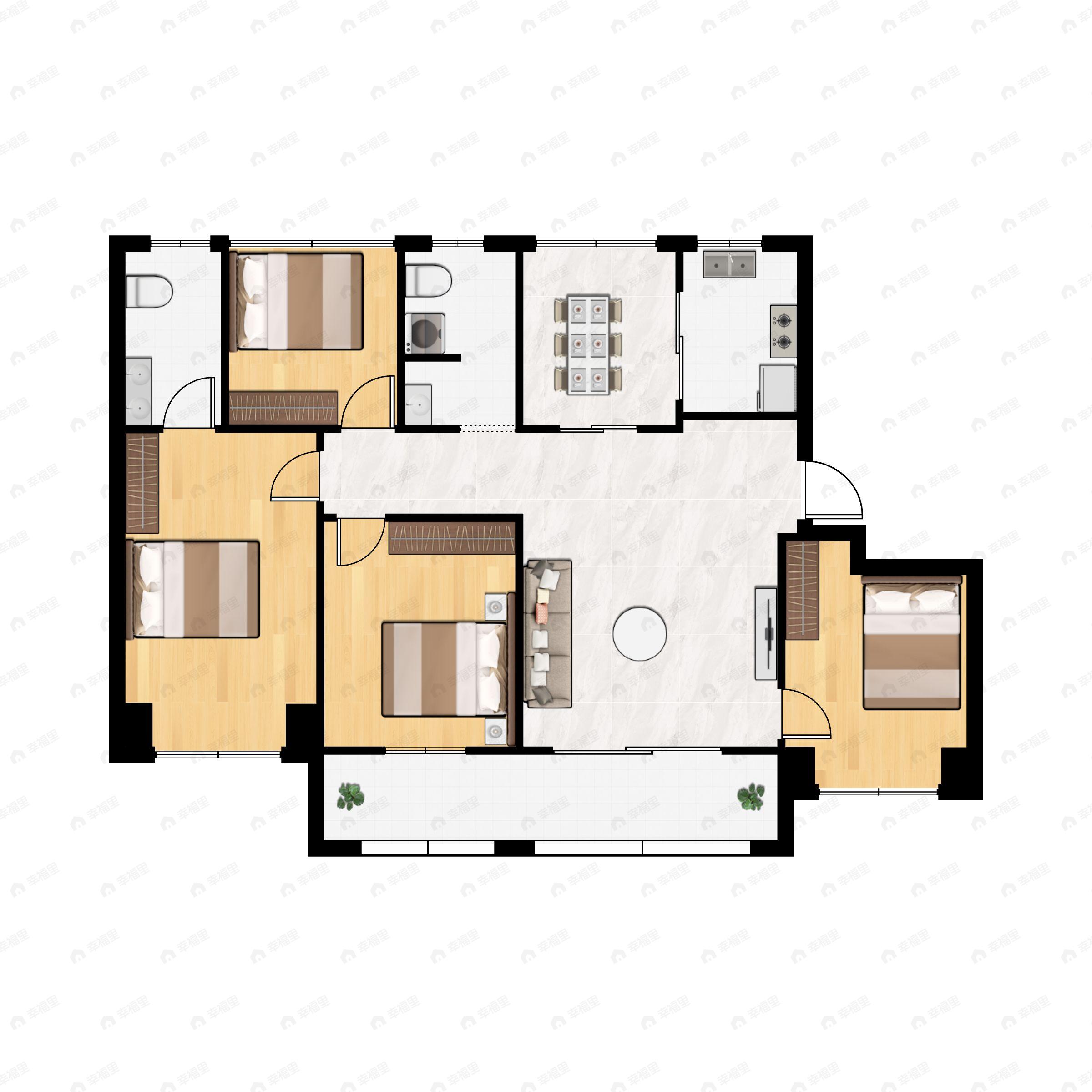 4室2厅2卫建面125平北|南户型图