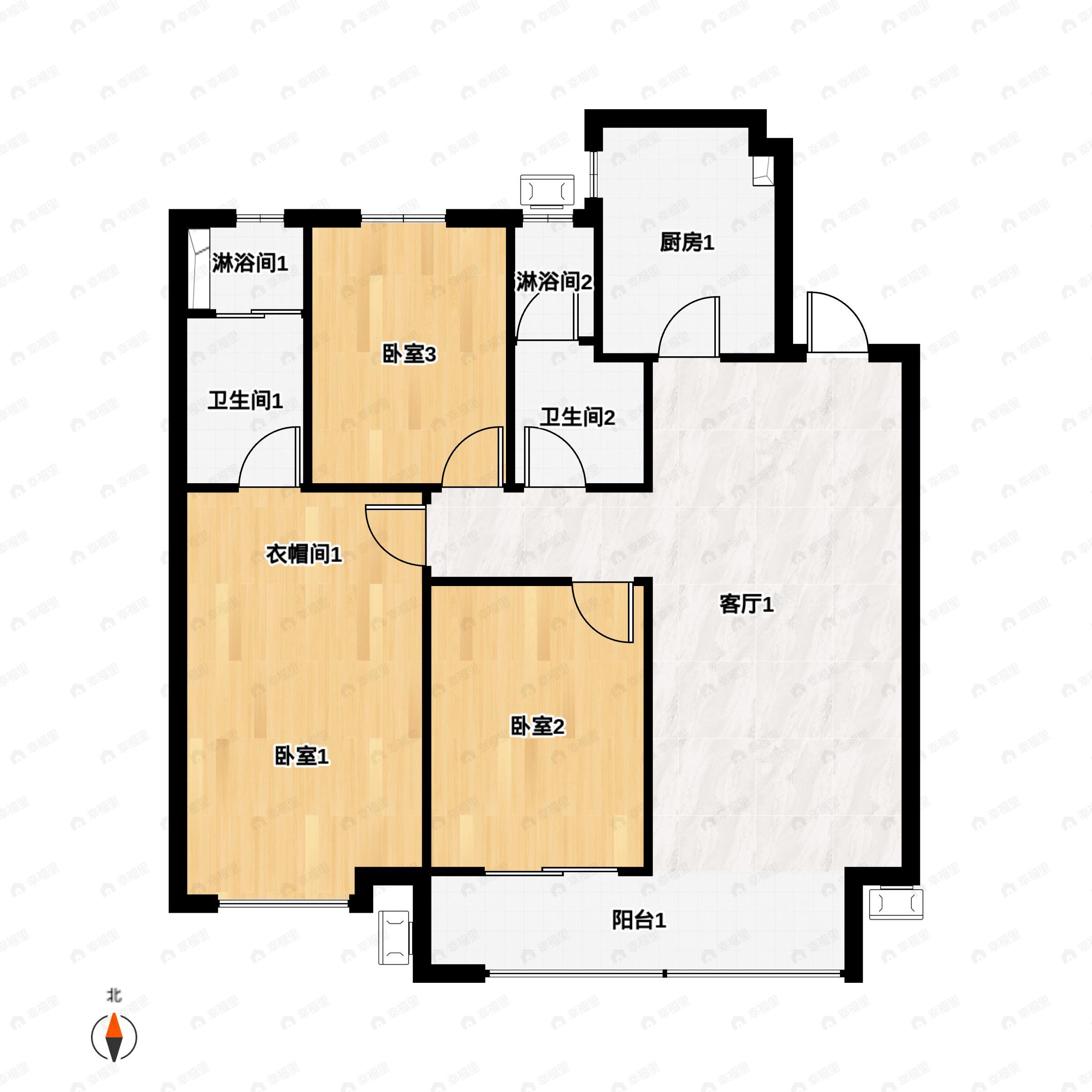 3室2厅2卫建面123平户型图