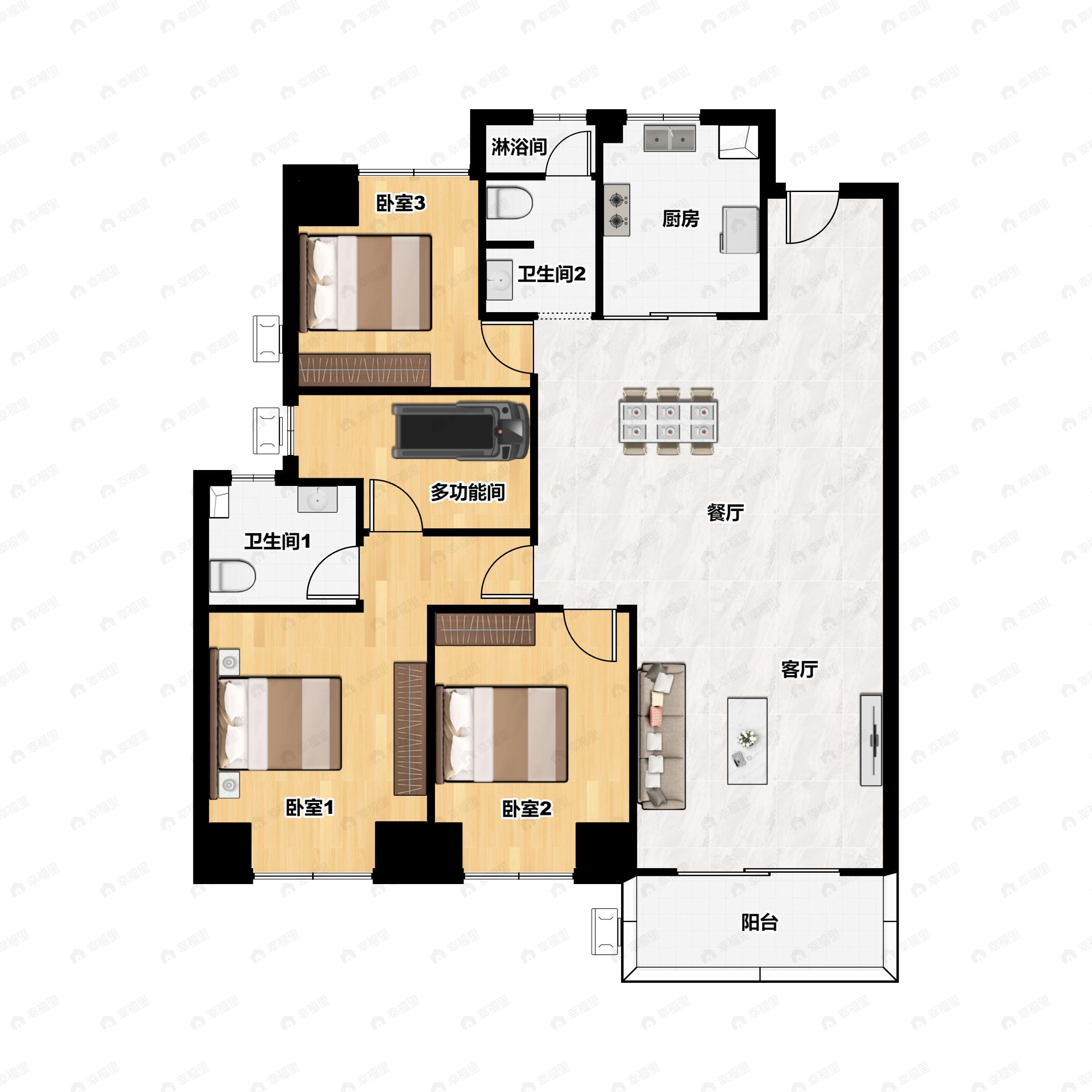 长江国际绿创中心3室2厅2卫户型图