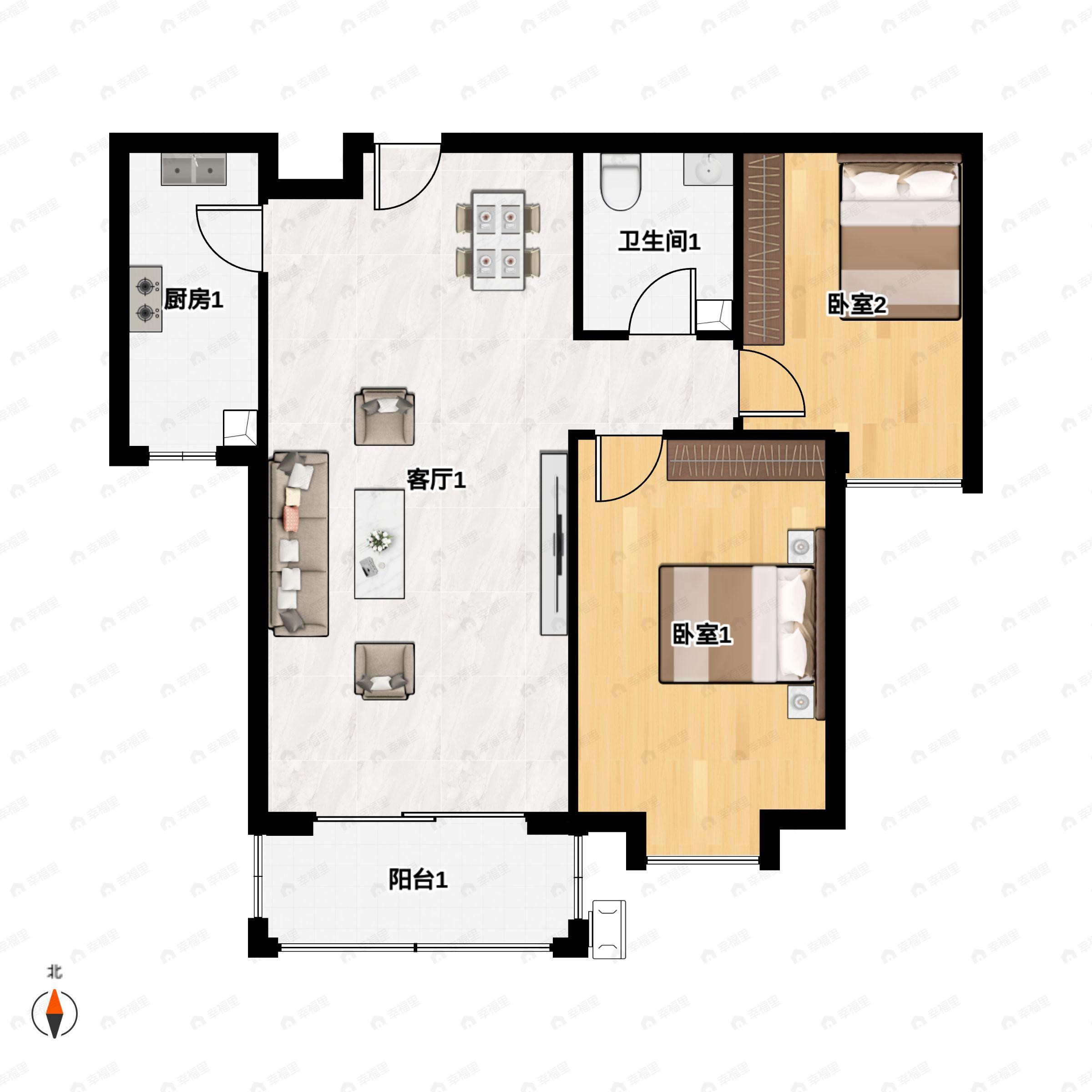 2室2厅1卫建面105平户型图