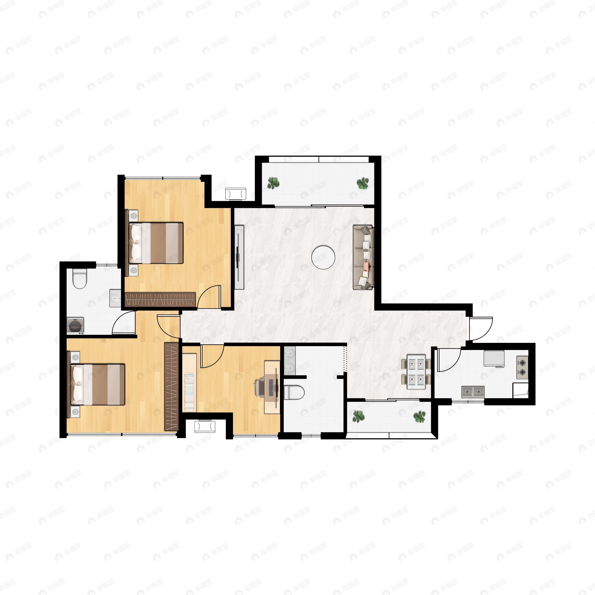 3室2厅2卫建面95平西南户型图